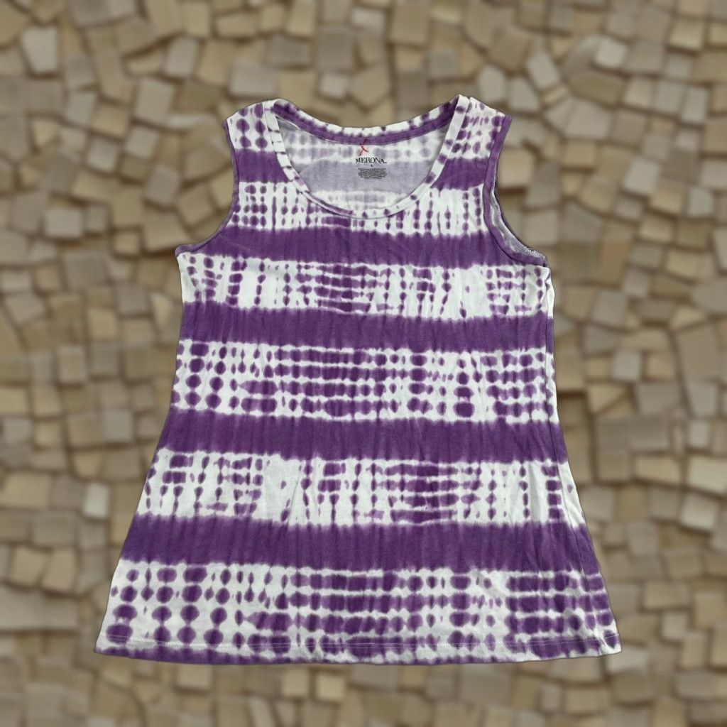 Merona Merona Tank Top Women’s Size S Purple White Tie Dye Stripes Sleeveless Round Neck Shirt Adult Womens Size S / US 4 / IT 40 - 1 Thumbnail
