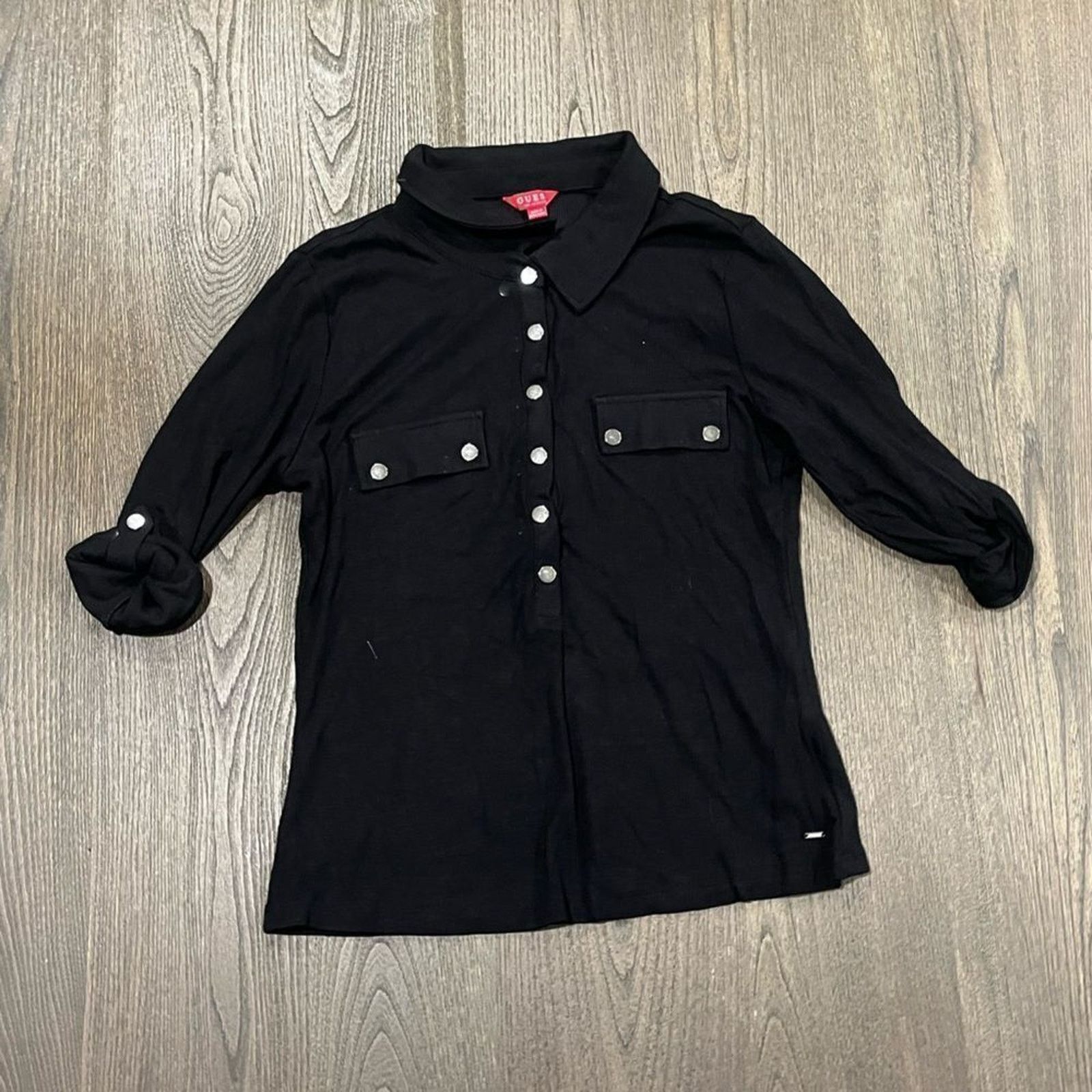 Guess NWOT Guess Button Popover Collared Blouse Ribbed Knit Size L Size L / US 10 / IT 46 - 1 Thumbnail