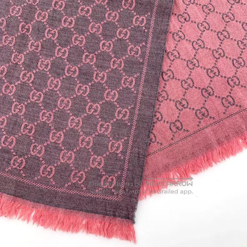 Gucci Gucci Gray-pink logo jacquard printed wool tassel scarf Size ONE SIZE - 6 Thumbnail