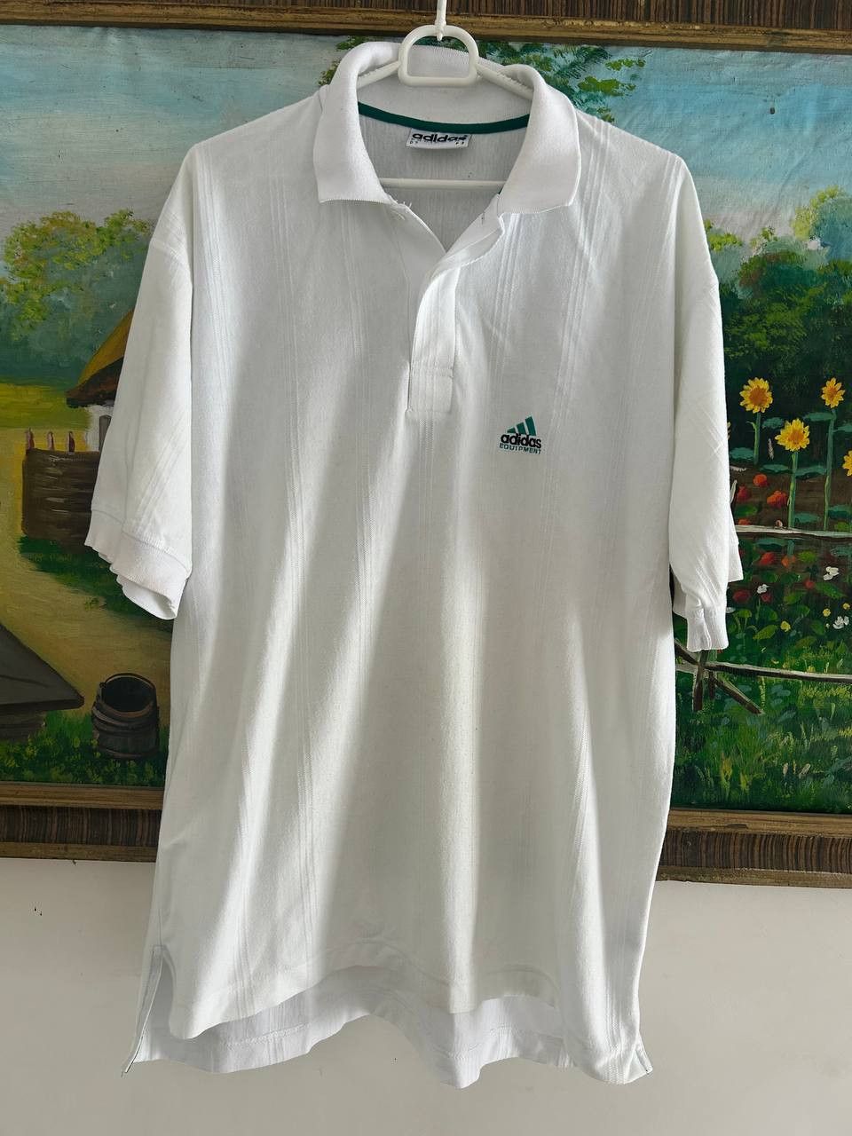 Adidas Vintage Adidas Equipment Polo Shirt White Green EQT 90s Size US L / EU 52-54 / 3 - 1 Thumbnail