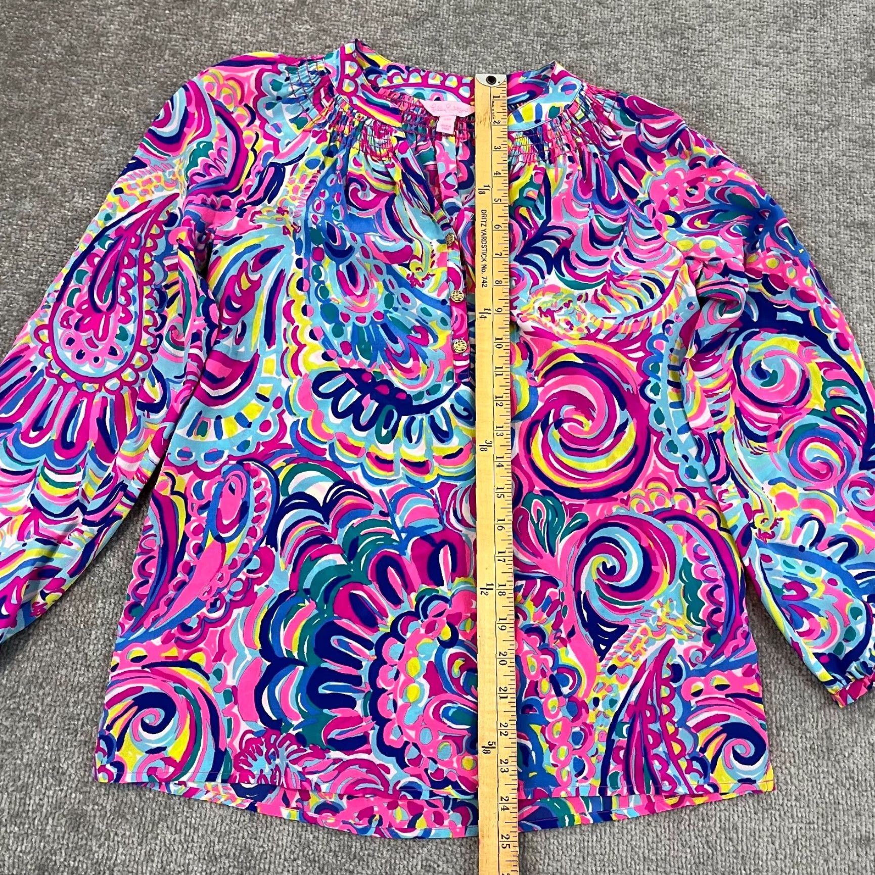 Lilly Pulitzer LILLY PULITZER Top Womens 2XS Onyx Elsa Silk Psychedelic Sunshine Shirt Button Puff Sleeve 3/4 Time: All Seasons Multicolor Floral Casual Womens Size XXS / US 00 / IT 34 - 4 Thumbnail