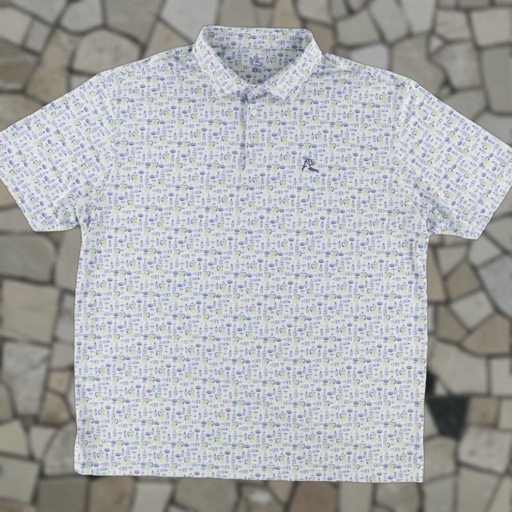 Vintage Rhoback Magarita Mix Stretch Polyester All Over Print Polo Shirt White Men's 2XL Size US XXL / EU 58 / 5 - 1 Thumbnail