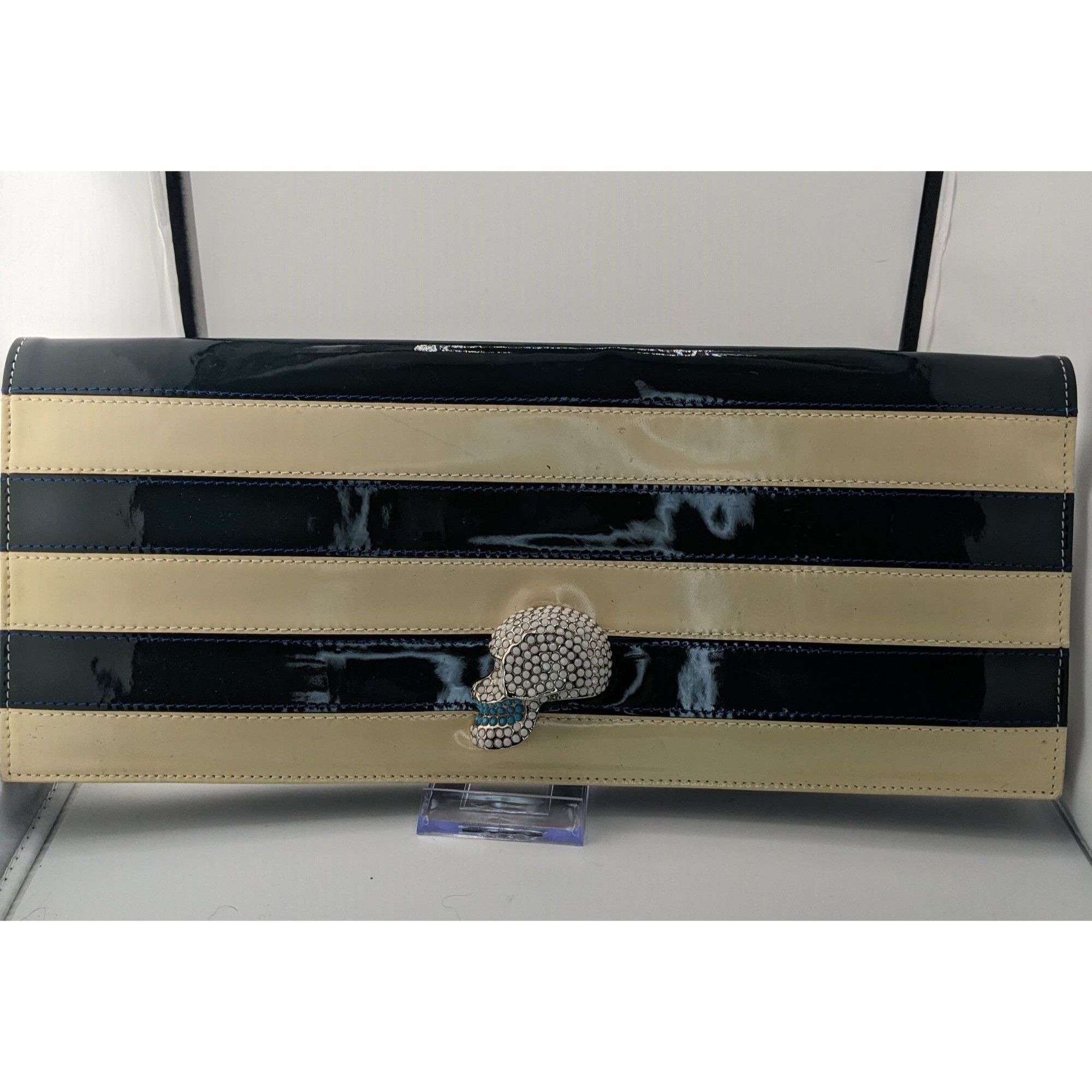 Other Happy Hour Gothic Punk Skull Clutch With Black & Beige Strip Size ONE SIZE - 5 Thumbnail