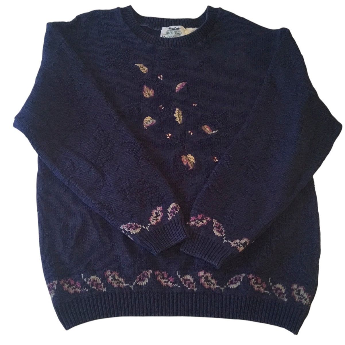 Northern Reflections Northern Reflections Patterned Knit Sweater Navy Bl Leaves L Size L / US 10 / IT 46 - 7 Thumbnail