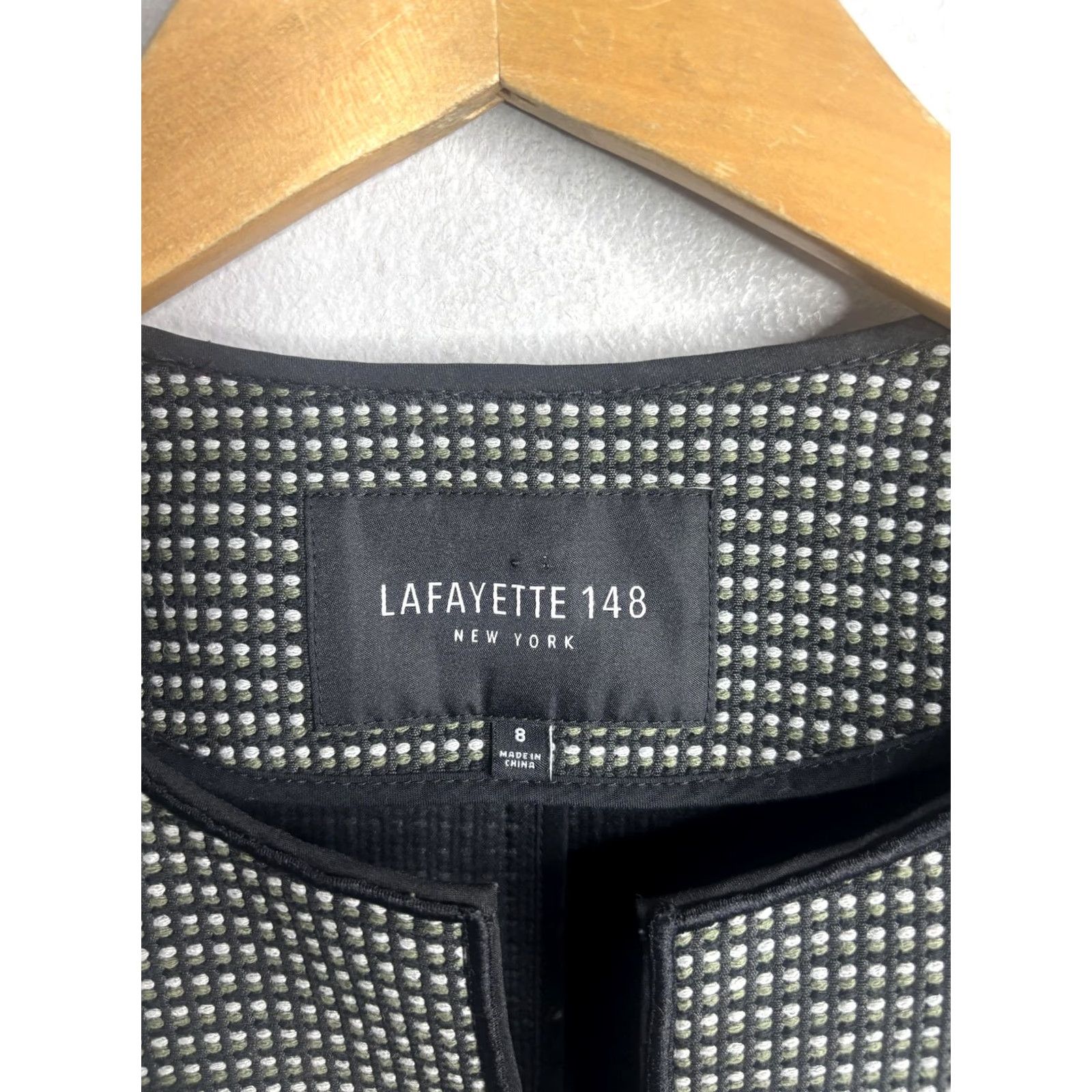 Vintage Lafayette 148 New York Blazer Womens 8 Gray Black Check Collarless Open Front Tailored Jacket Workwear Size M / US 6-8 / IT 42-44 - 3 Thumbnail