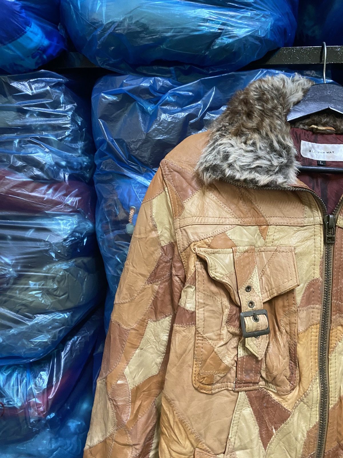 Japanese Brand Patchwork Leather Faux Fur Collar - “ALL THE WAY” Distressed Size M / US 6-8 / IT 42-44 - 7 Thumbnail
