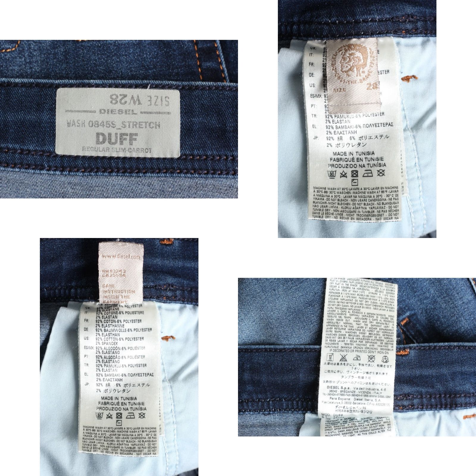 Diesel DIESEL DUFF 0845S Jeans Men W28 Slim Carrot Stretch Regular 5-Pocket Blue Denim 27 Inseam 28 Inwaist Mens Size US 28 / EU 44 - 8 Thumbnail