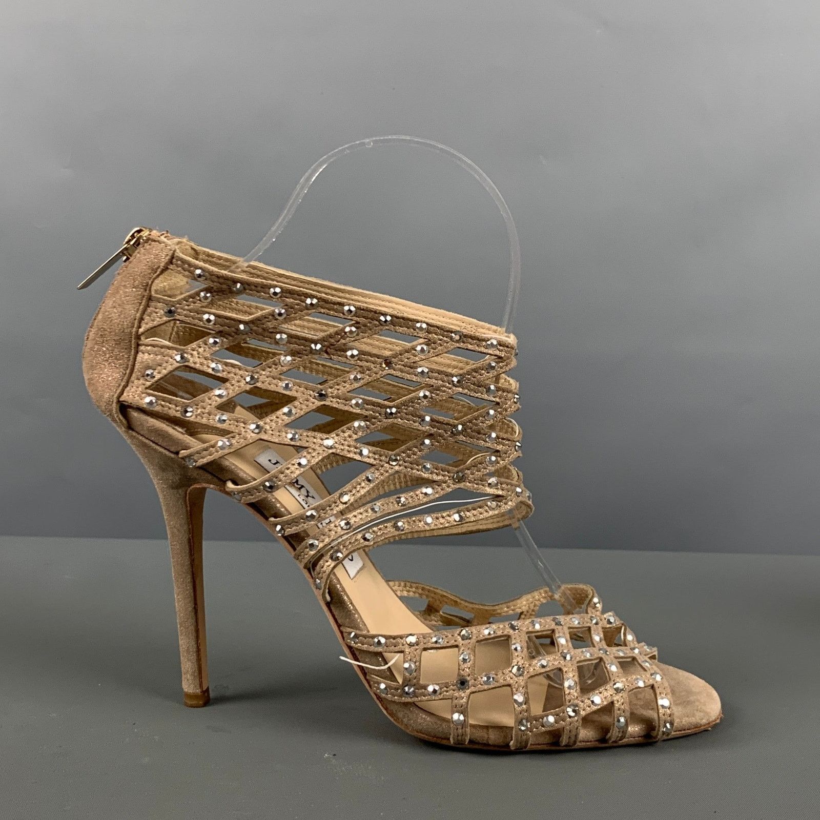 Jimmy Choo JIMMY CHOO 10 Beige Gold Suede Rhinestones Ankle Sandals Size US 10 / IT 40 - 2 Thumbnail