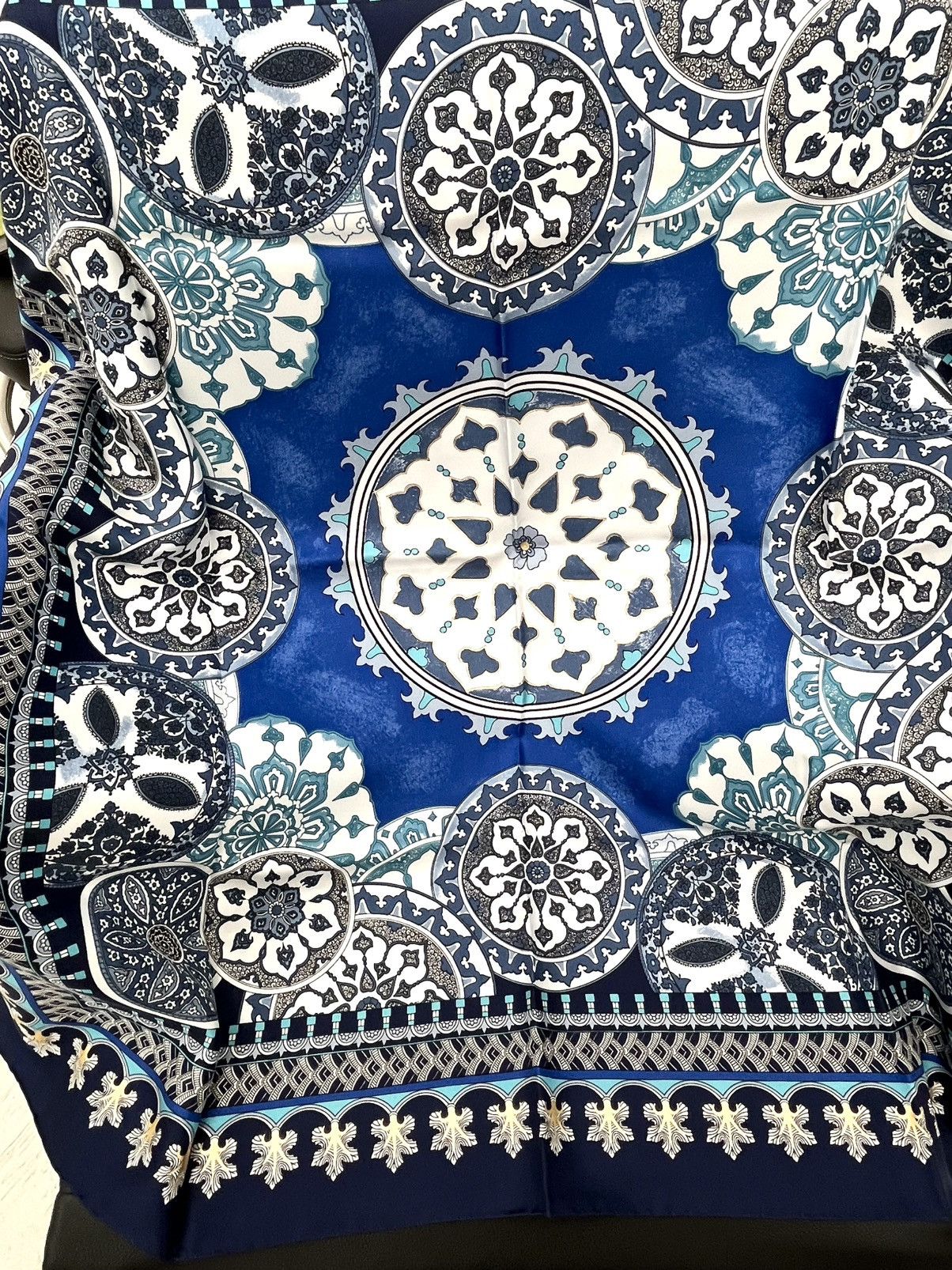 Other VAKKO 100% Silk Geometric Scarf Turkey 34x34 Blue Tile Size ONE SIZE - 1 Thumbnail