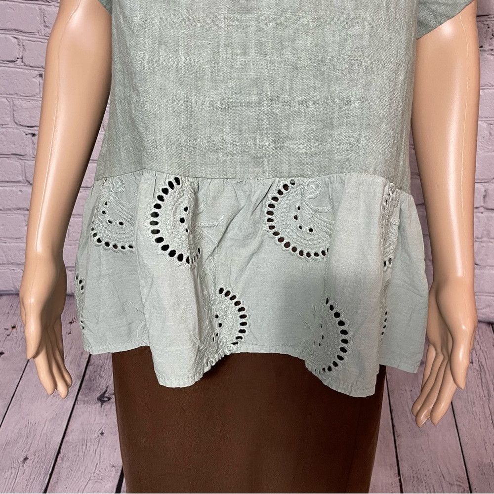 Other NWT New Terzo Millennio Sage Eyelet-trim Linen Top Made in Size S / US 4 / IT 40 - 9 Thumbnail