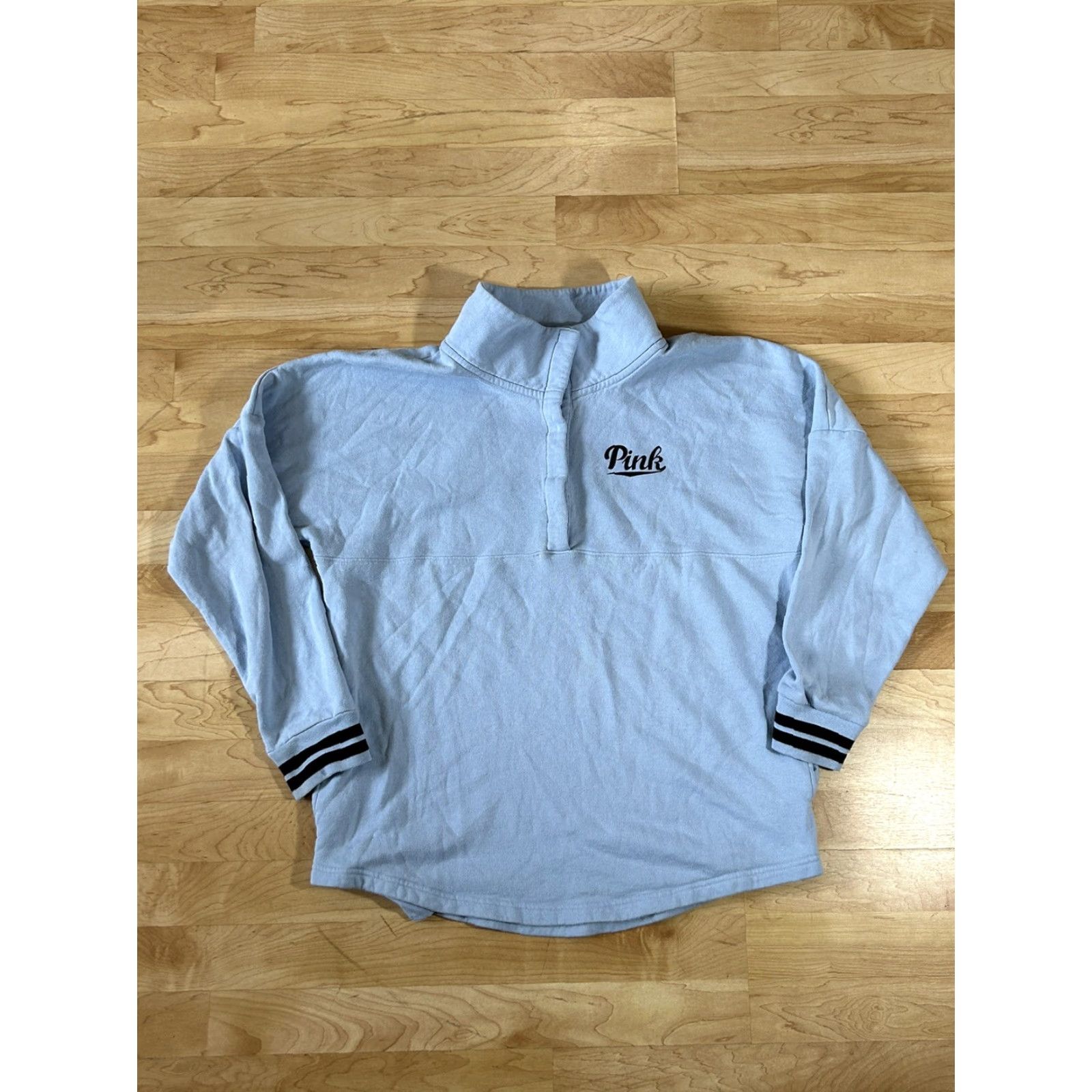 Victoria's Secret VS Pink Logo Sweatshirt 1/4 Button Pullover Light Blue Large Women Size L / US 10 / IT 46 - 2 Thumbnail