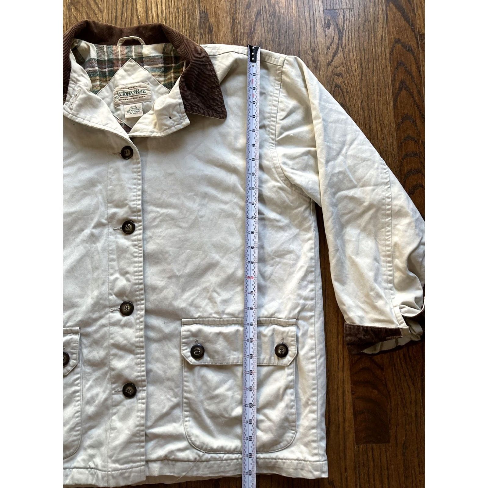 Vintage VTG St Johns Bay Chore Jacket Mens Large Beige Flannel Lined Corduroy Collar Jacket Size US L / EU 52-54 / 3 - 6 Thumbnail