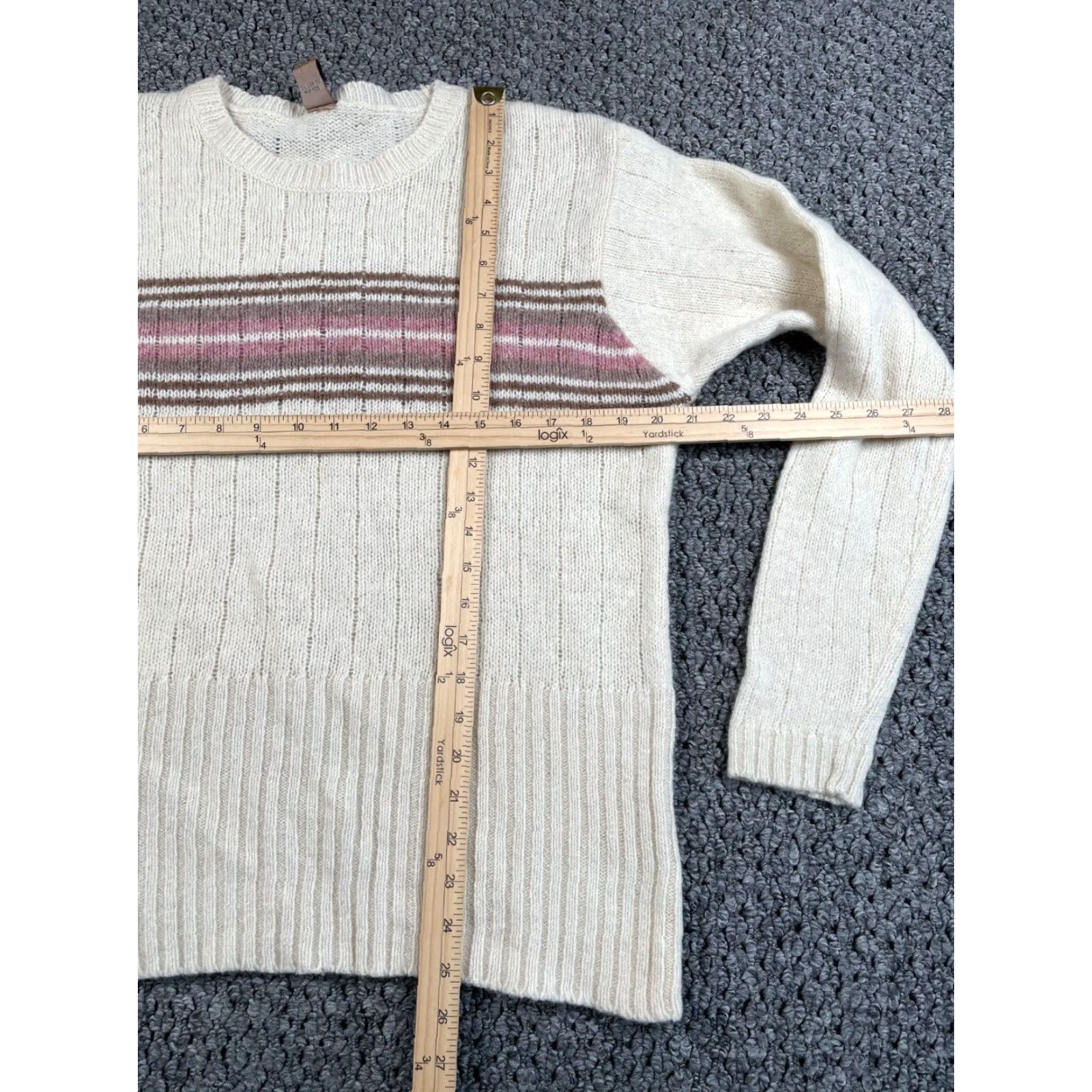 Pinko VINTAGE Fargo Sweater Women Large Ivory Striped Knit Lightweight Wool-Blend Pullover Crew Neck Womens Size L / US 10 / IT 46 - 5 Thumbnail