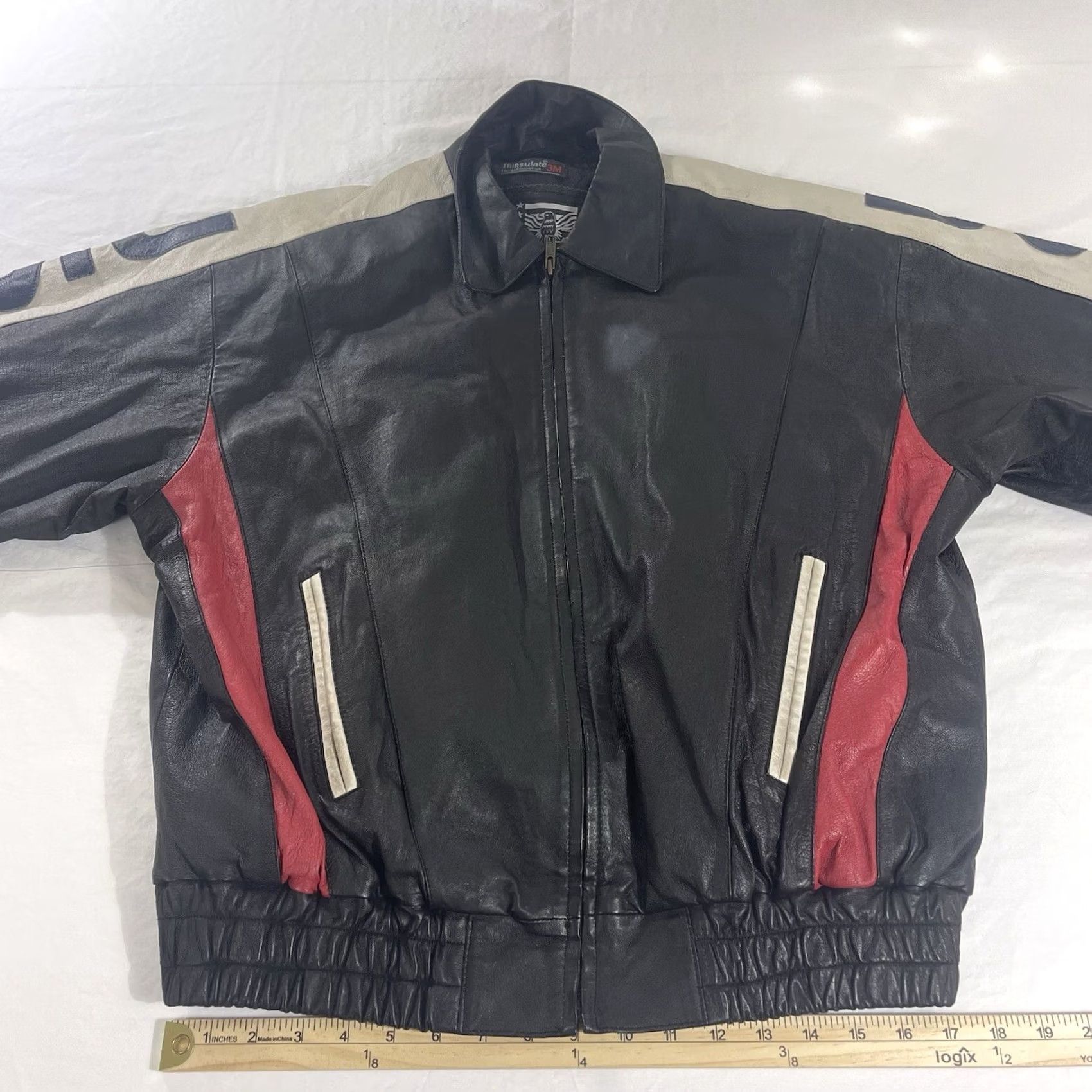 Vintage VINTAGE Extreme Leather Jacket Biker Men's L Black AMERICAN FLAG Pockets Zip 90s Halloween? Size US L / EU 52-54 / 3 - 7 Thumbnail