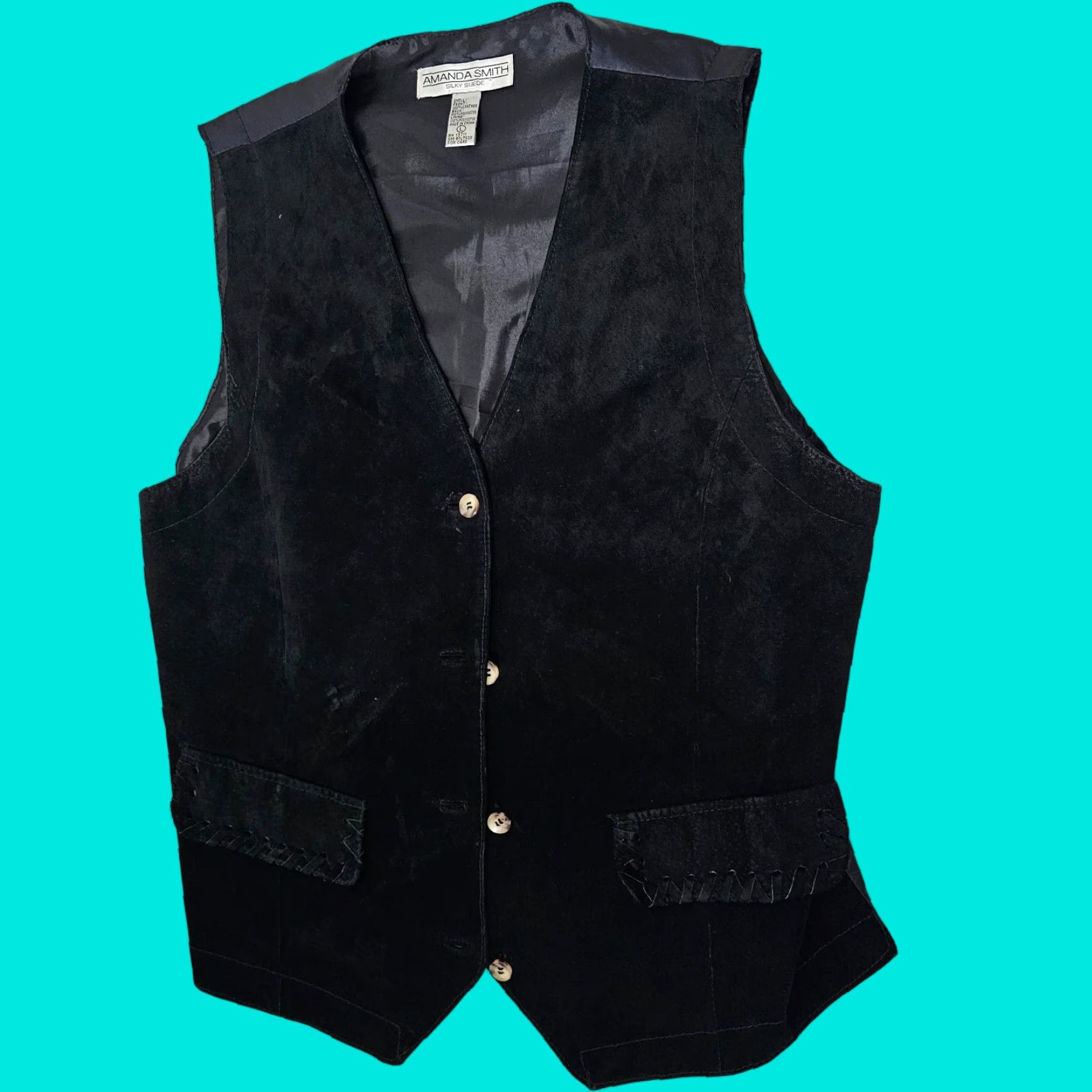 Vintage VINTAGE Amanda Smith Leather Vest Womens Size L Blue Button V-Neck Casual Size L / US 10 / IT 46 - 1 Thumbnail