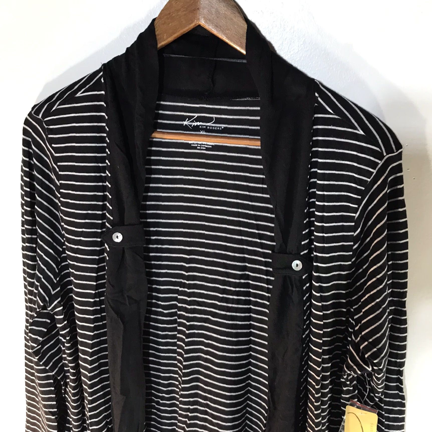 Vintage Kim Rogers Black/White Striped Open Front Soft Knit Cardigan Womens Size XL New Size XL / US 12-14 / IT 48-50 - 2 Thumbnail