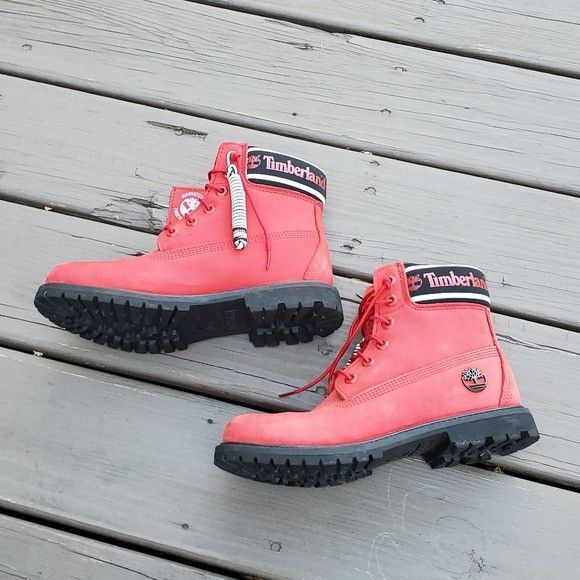 Timberland Timberland Premium 6" Red Nubuck Logo Spellout Limited Ed. Size US 8.5 / IT 38.5 - 2 Thumbnail
