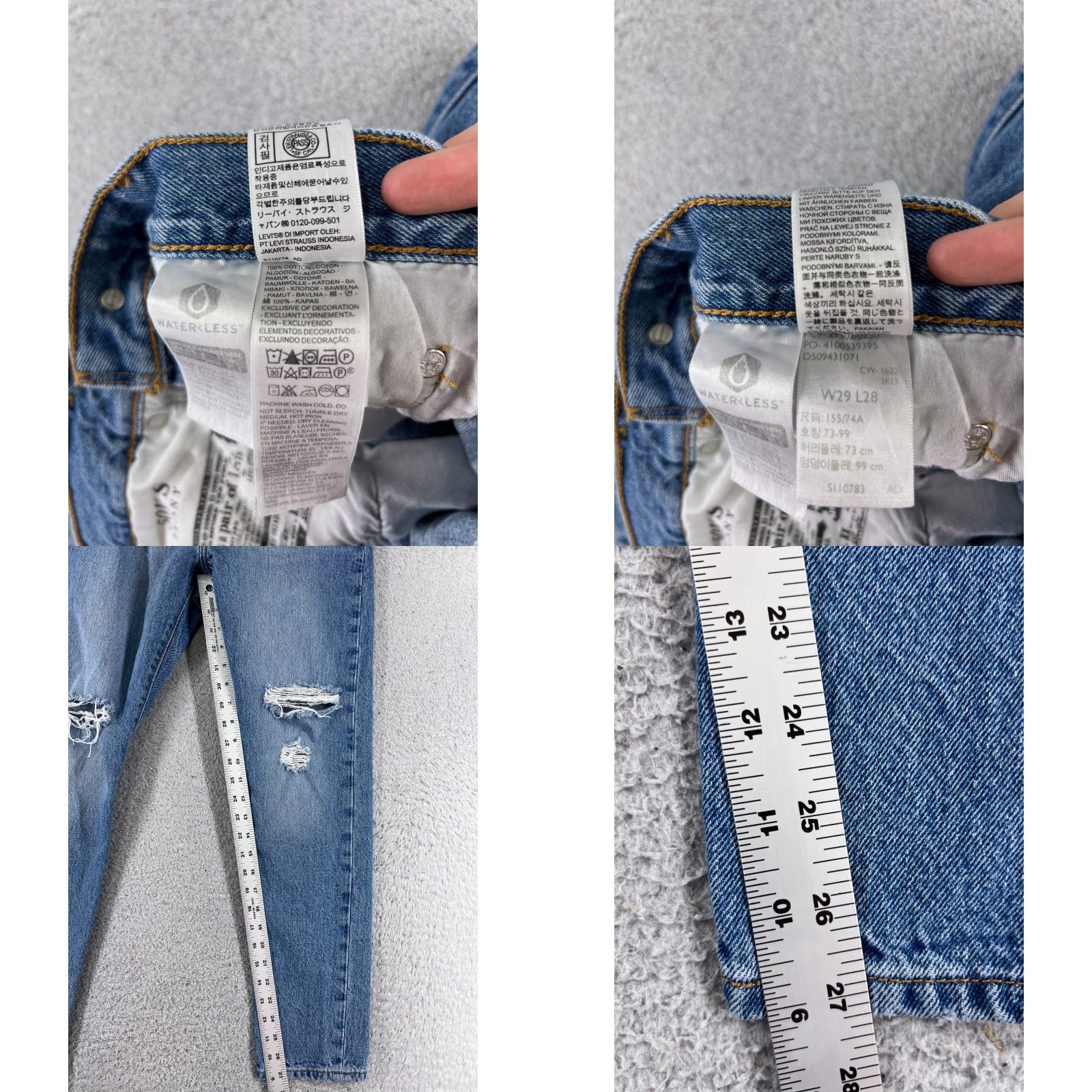 Levi's Levi's 501 Jeans Denim Blue 29x27 Skinny Regular Button Fly Distressed Vintage? No (not vintage) Size 29" - 8 Thumbnail