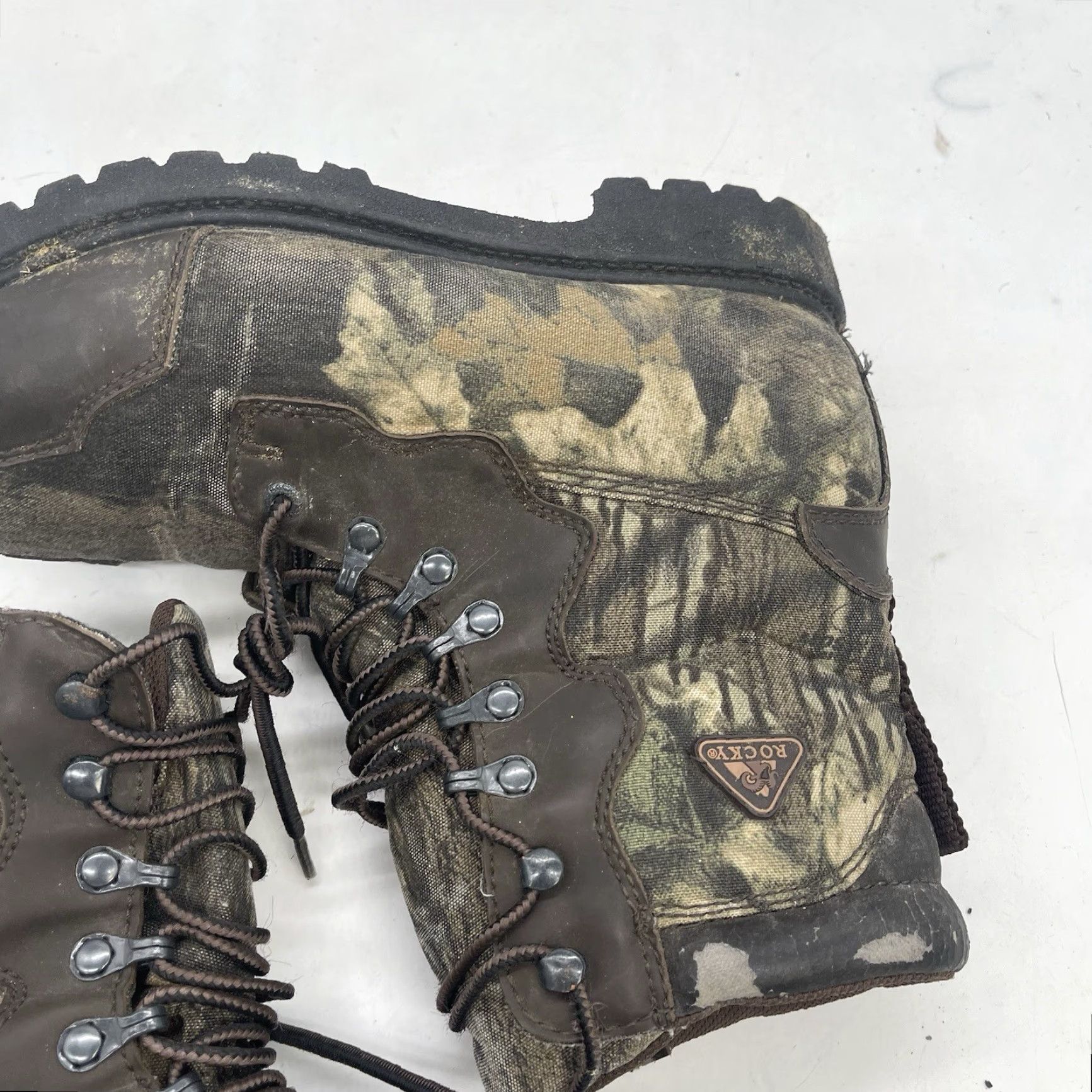 Vintage ROCKY THINSULATE Boots Mens 6 Camouflage Hunting Hiking Workwear Lace Up Mid-Calf Brown Leather Upper Synthetic Size US 6 / EU 39 - 7 Thumbnail