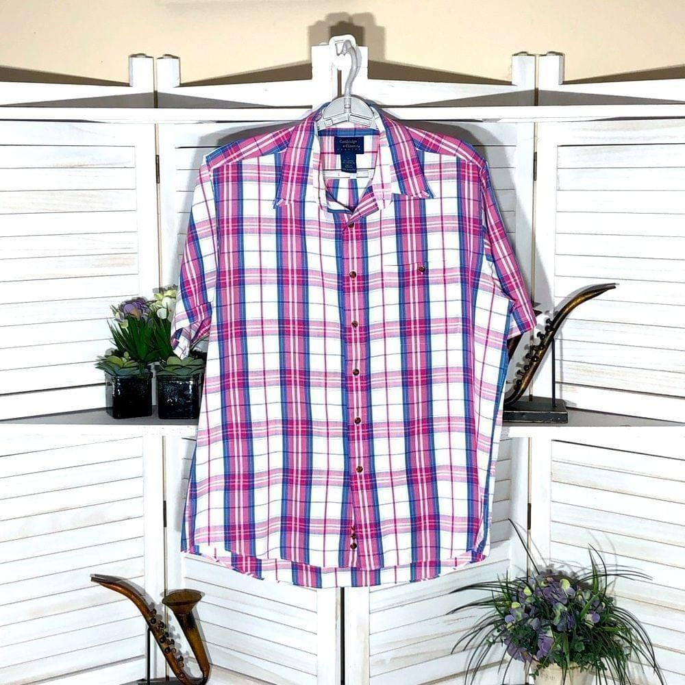 Vintage Mervyns vintage 90s pink white plaid short sleeves shirt L Size US L / EU 52-54 / 3 - 1 Thumbnail