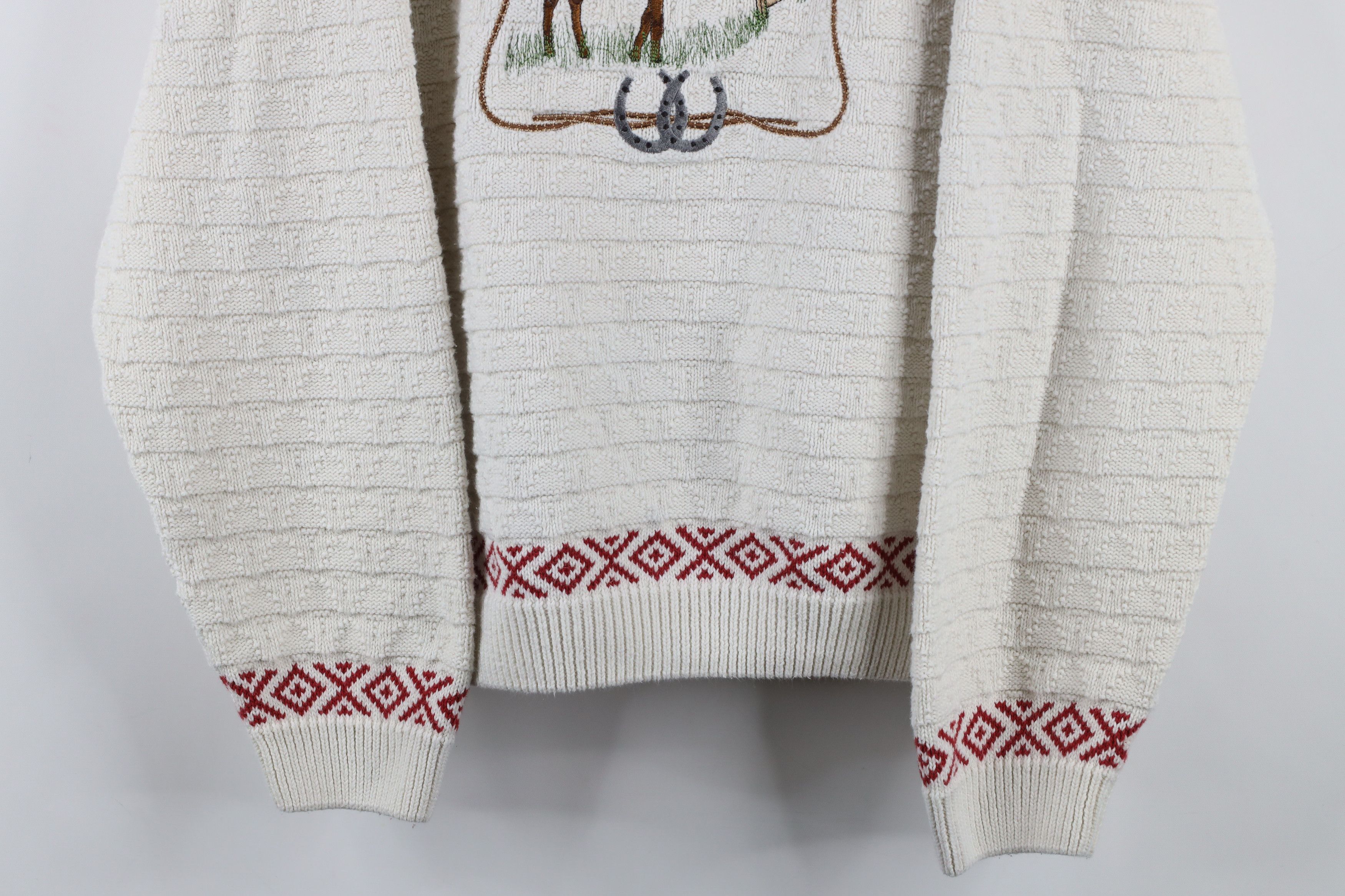 Cabelas × Vintage Vintage 90s Cabelas Horse Equestrian Knit Sweater Cream Size L / US 10 / IT 46 - 3 Thumbnail