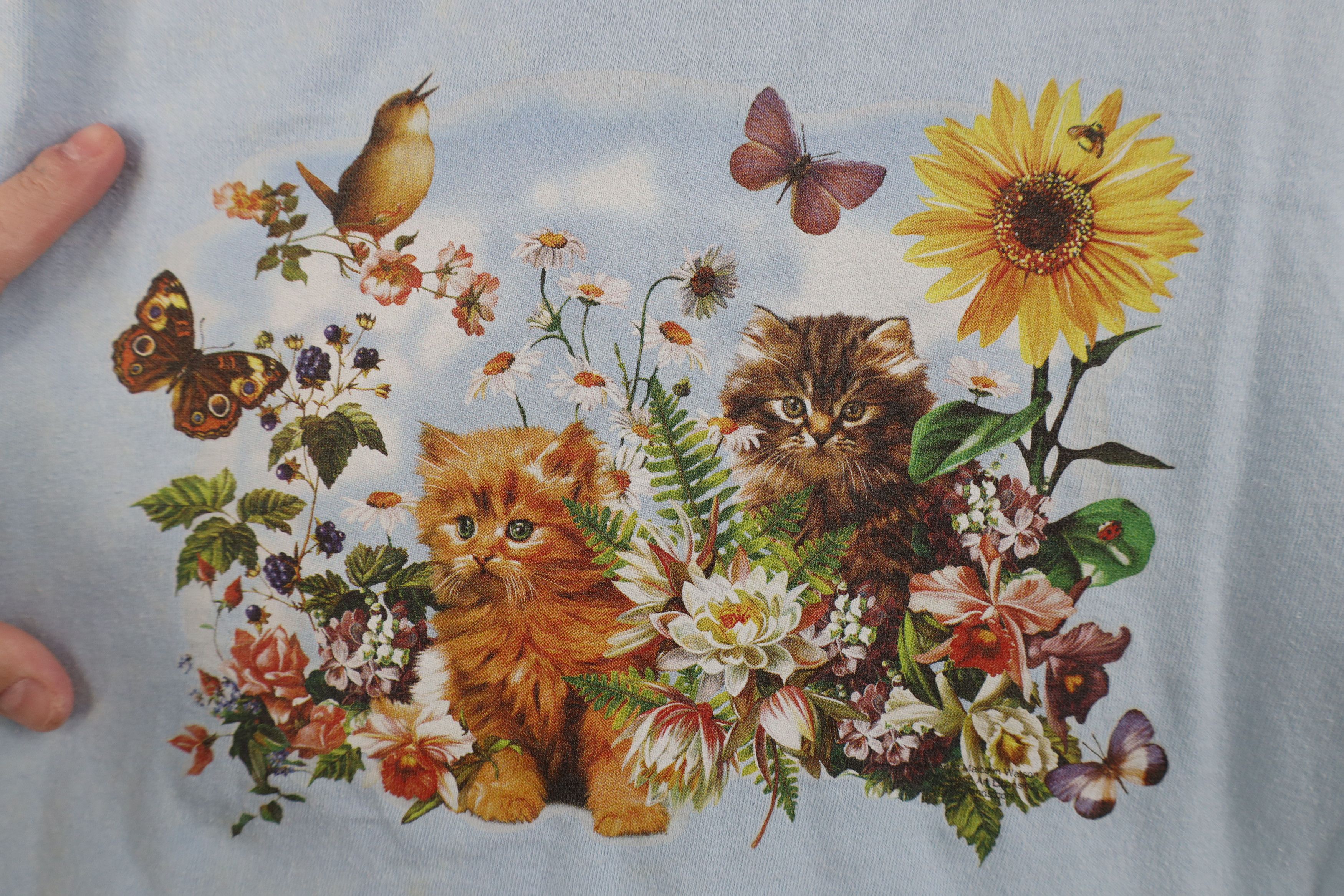 Vintage Vintage 90s Y2K Streetwear Nature Cat Kitten Flower T-Shirt Size L / US 10 / IT 46 - 4 Thumbnail