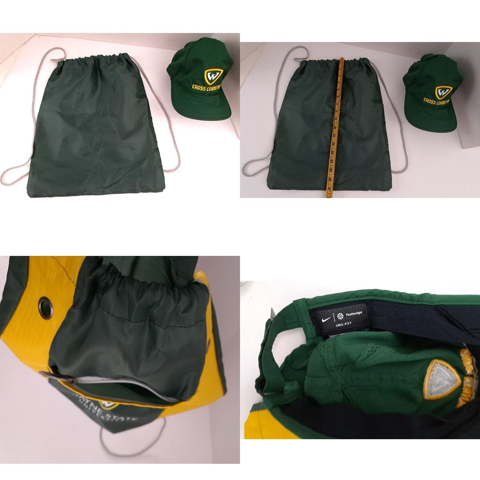 Nike VINTAGE Nike Dri-Fit Featherlight Hat & Nylon Backpack Wayne State Warriors Baseball Cap Adjustable Green Unisex Adults Mens Womens Boys Girls Size ONE SIZE - 8 Thumbnail