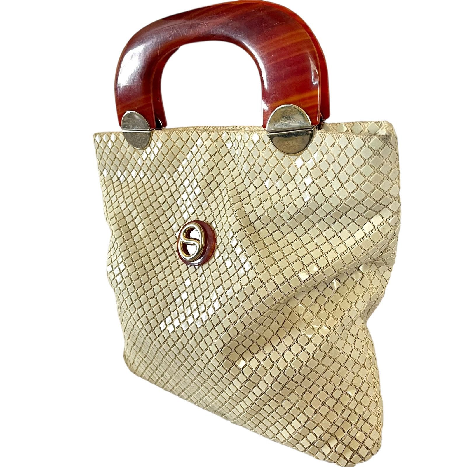 Vintage Vintage Lumured Ivory-White Luma Mesh Lucite Handle Handbag Size ONE SIZE - 8 Thumbnail
