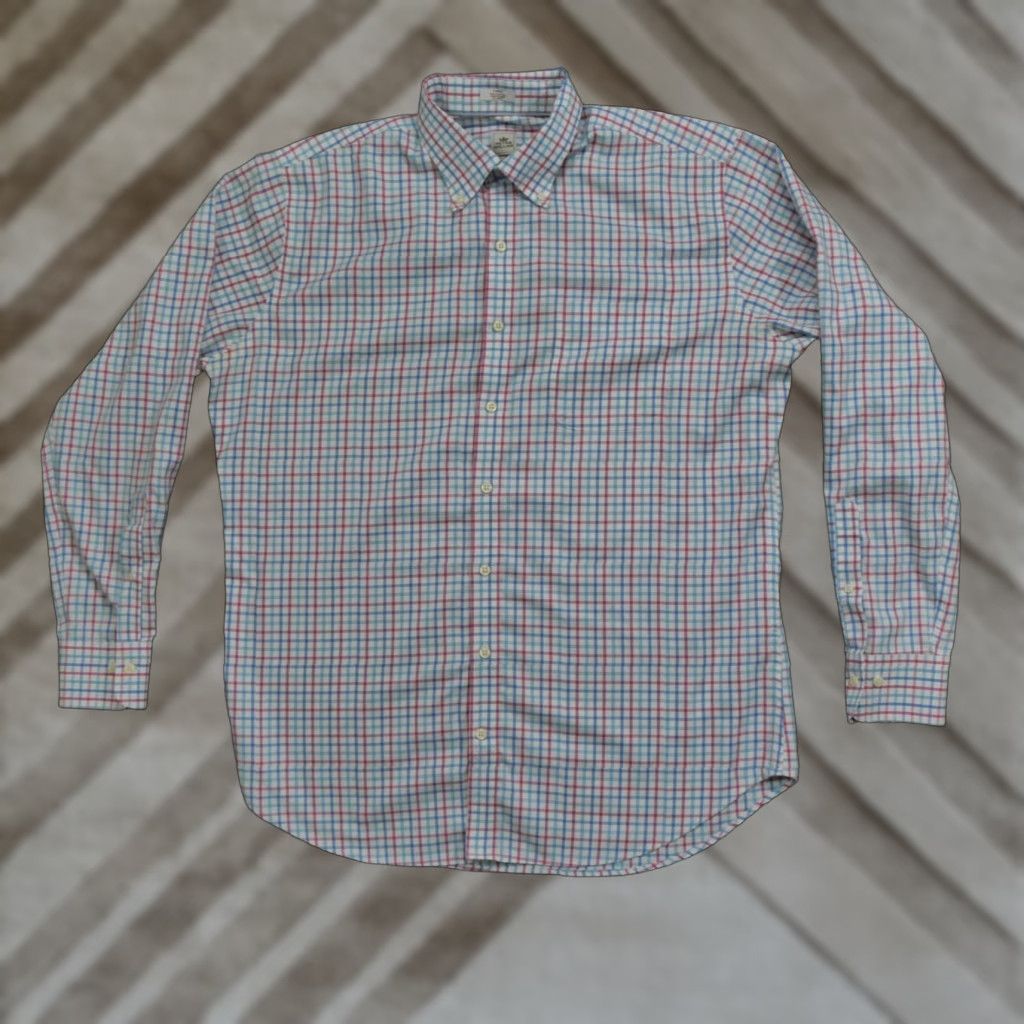 Peter Millar Peter Millar Shirt Mens Large Blue Red Plaid Button Up Long Sleeve Nanoluxe Knit Cotton Casual Classic Preppy Logo Mens Size US L / EU 52-54 / 3 - 1 Thumbnail