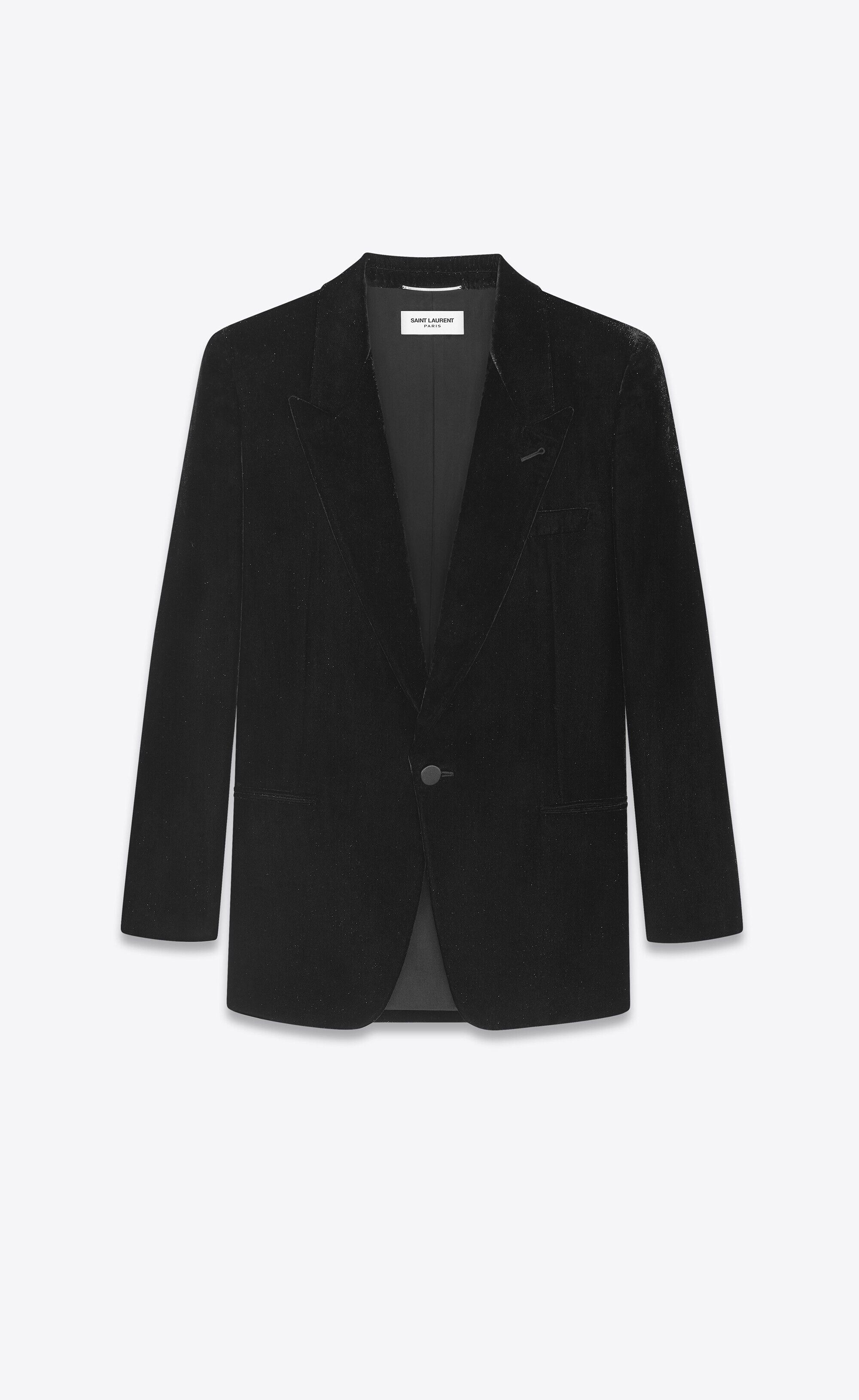 Saint Laurent Paris o1s1wg111124 Jacket in Shimmering Velvet in Black Size US XL / EU 56 / 4 - 1 Thumbnail