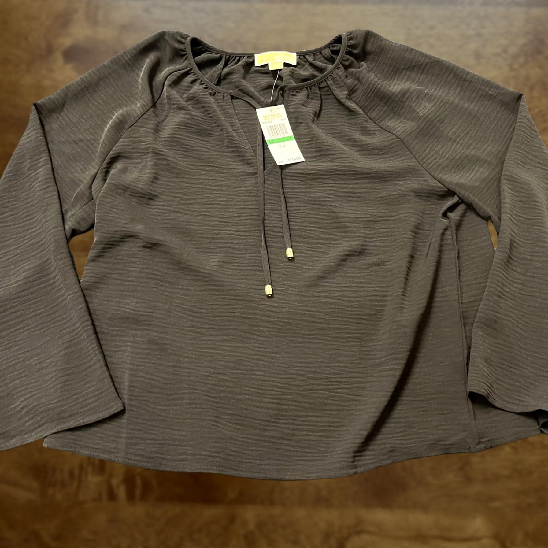 Michael Kors Michael Kors Womens Large Black Shirt Tie Neck Top 05S40U5000 Size L / US 10 / IT 46 - 1 Thumbnail