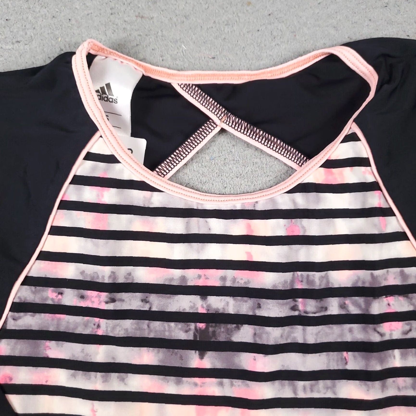 Adidas Adidas T Shirt Womens XS Black Striped Active Open Back Sleeveless Ladies Size XS / US 0-2 / IT 36-38 - 3 Thumbnail