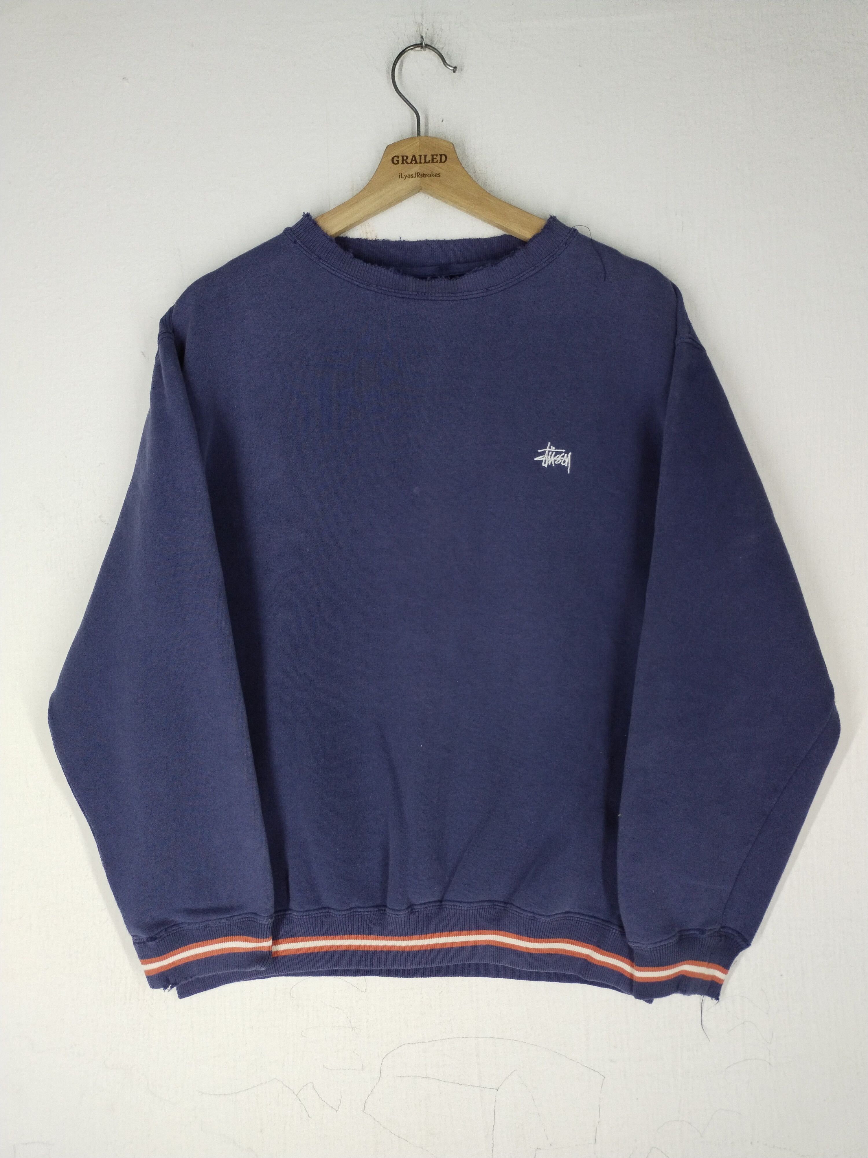 Pre-owned Stussy X Vintage 90's Stussy Small Logo Embroidery Faded Sweatshirt In Faded Blue