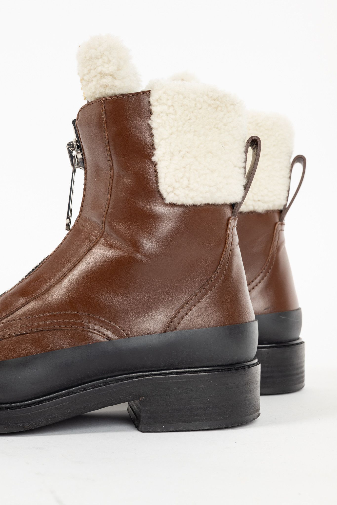 Chloe Chloe Roy Bark Brown Leather Zip-Front Shearling Boots Size US 9 / IT 39 - 9 Thumbnail