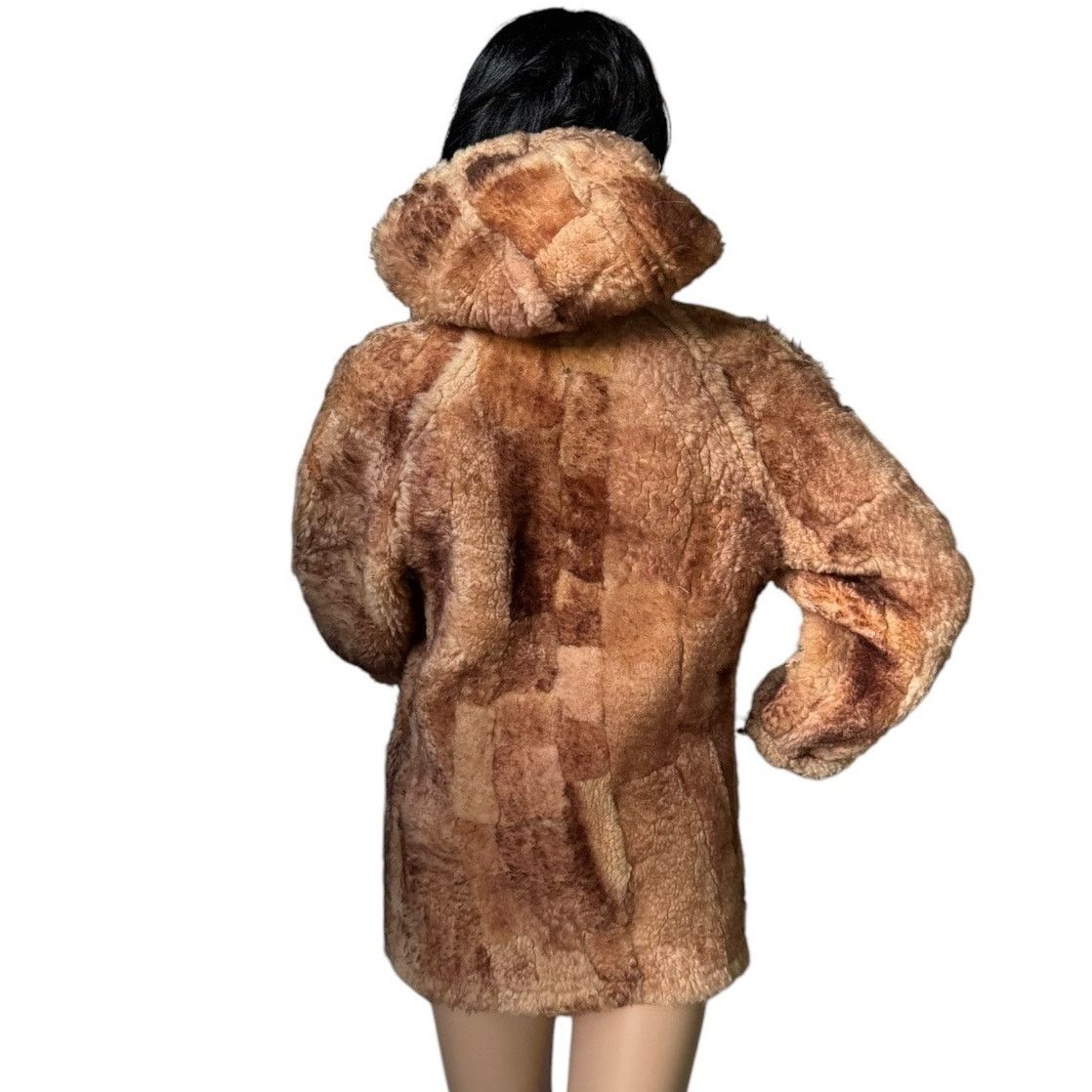 Vintage 70s Unbranded Patchwork Shearling Hooded Reversable Coat S Size S / US 4 / IT 40 - 7 Thumbnail