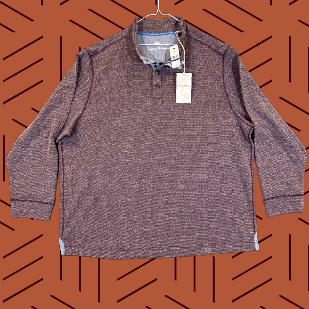 Tommy Bahama TOMMY BAHAMA Sweater Mens XL Salt Point Snap Mock Rum Berry Snap Pullover NEW Size US XL / EU 56 / 4 - 1 Thumbnail