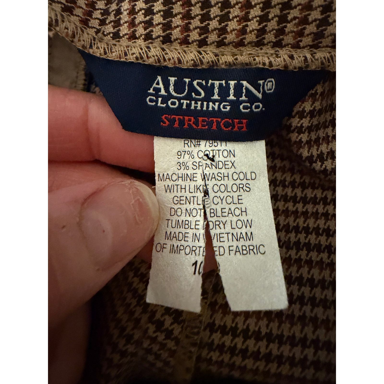Other Austin Clothing Co Brown Houndstooth Stretch Cotton Trousers Size 32" / US 10 / IT 46 - 8 Thumbnail