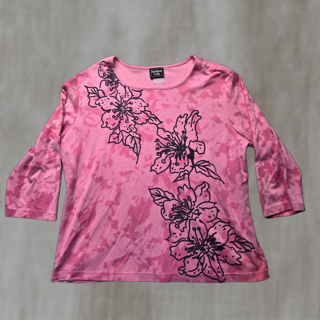 Pinko Southern Lady Shirt Womens T-Shirt Floral Pink Flowers Half Sleeve Large L Adult Size L / US 10 / IT 46 - 1 Thumbnail