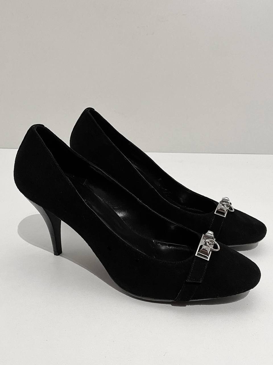Hermes Hermes Collier Chien Black Suede Leather Silver Logo Heels Size US 7 / IT 37 - 5 Thumbnail