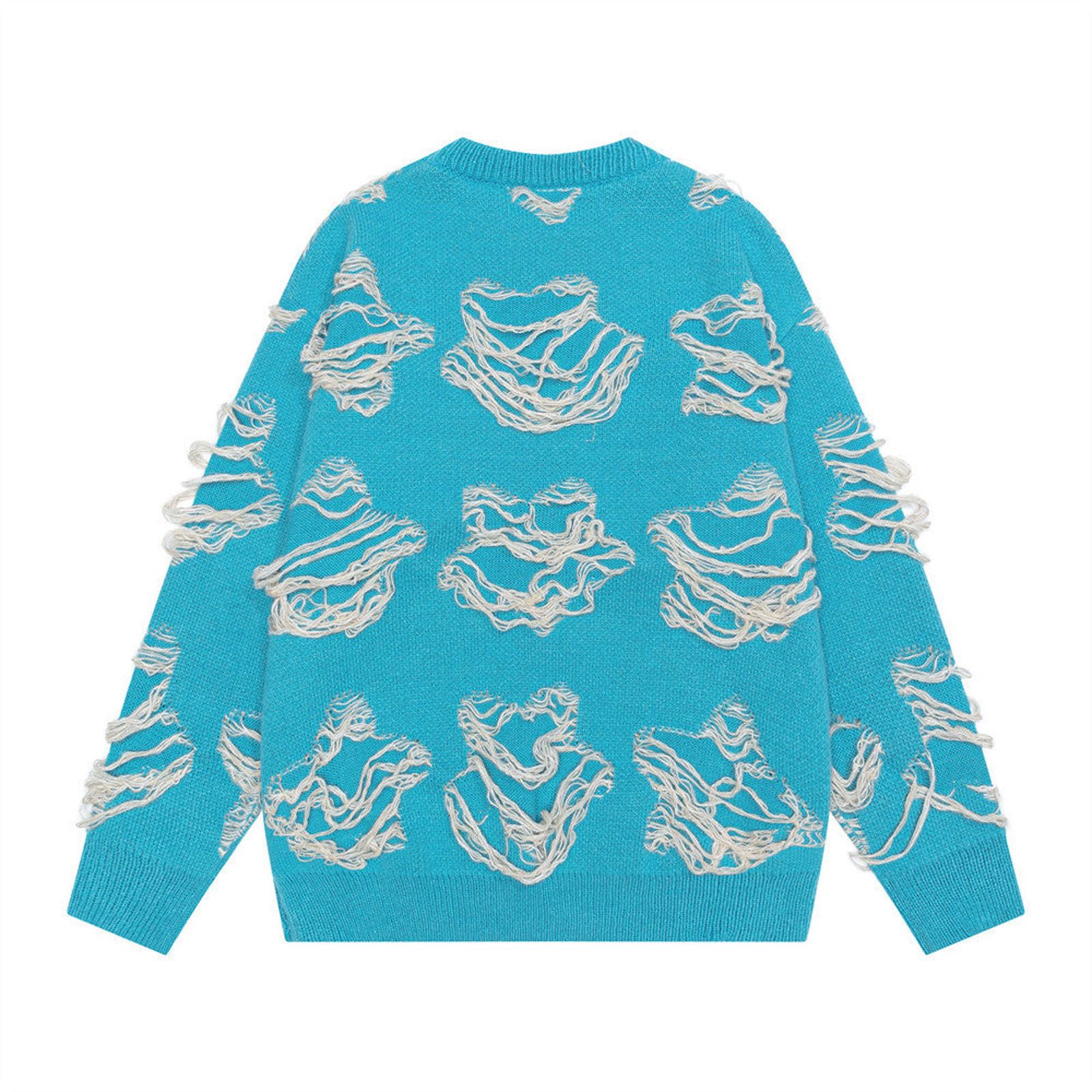 Vintage Blue Distressed Knit Sweater, Loose Fit Women's Sweater Size US M / EU 48-50 / 2 - 2 Thumbnail