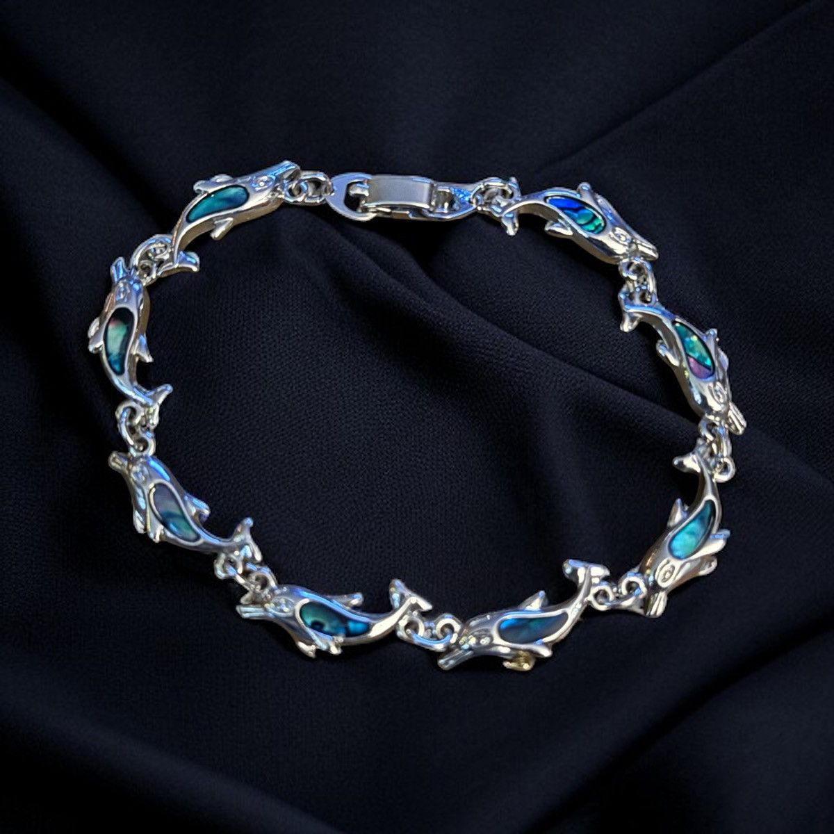 Vintage Vintage silver tone abalone dolphin link bracelet Size ONE SIZE - 1 Thumbnail
