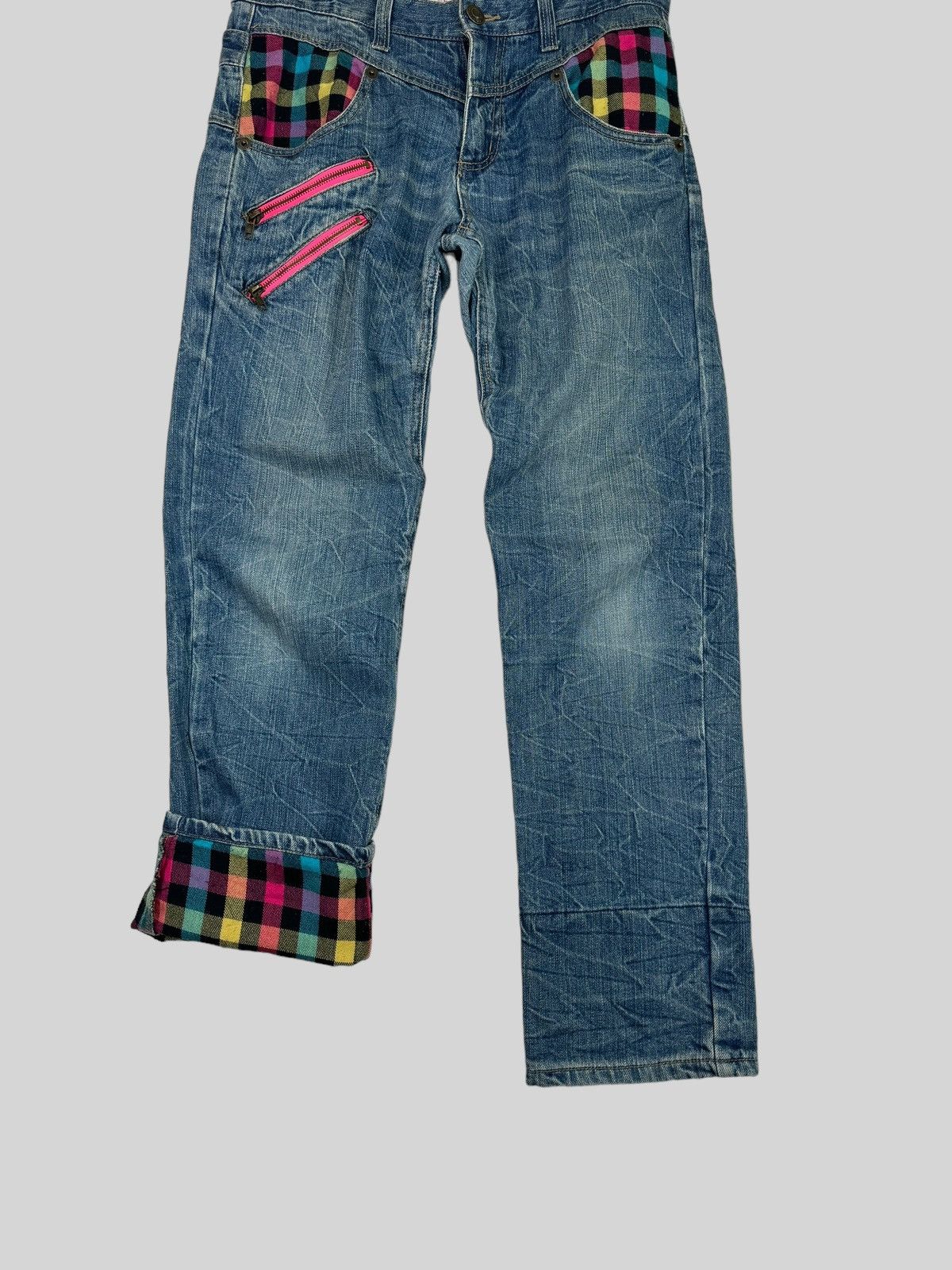 Japanese Brand COLZA DOUBLE WAIST TARTAN PLAIDS CLAWS MARK DENIM PANTS Size US 32 / EU 48 - 6 Thumbnail