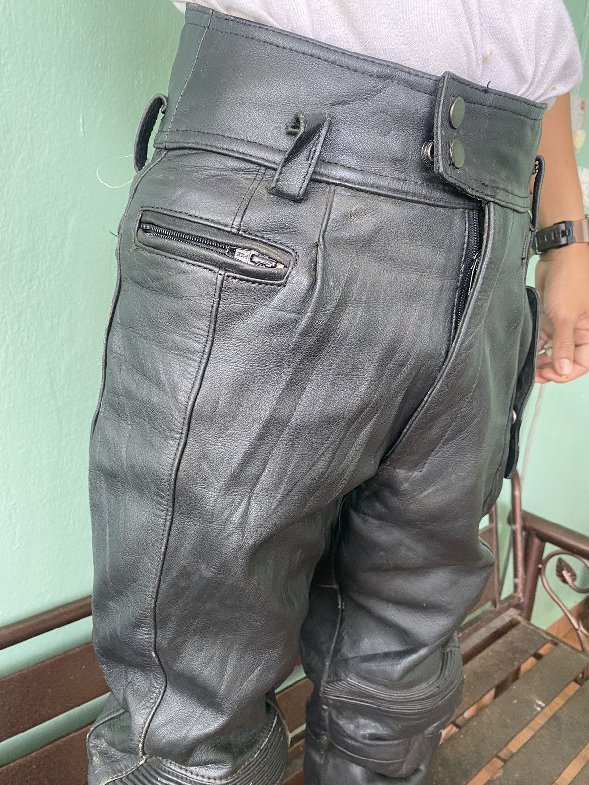 Leather Rare 🌟 Vintage Leather Biker Pants Size US 30 / EU 46 - 9 Thumbnail