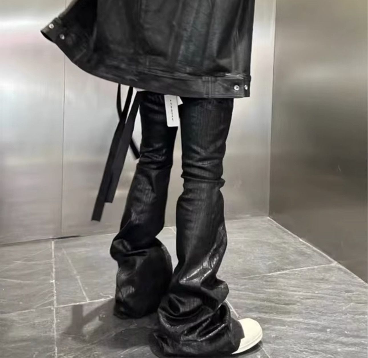 Denime × Leather Streetwear Black Wax Leather Strecth Jeans Size US 31 - 2 Thumbnail