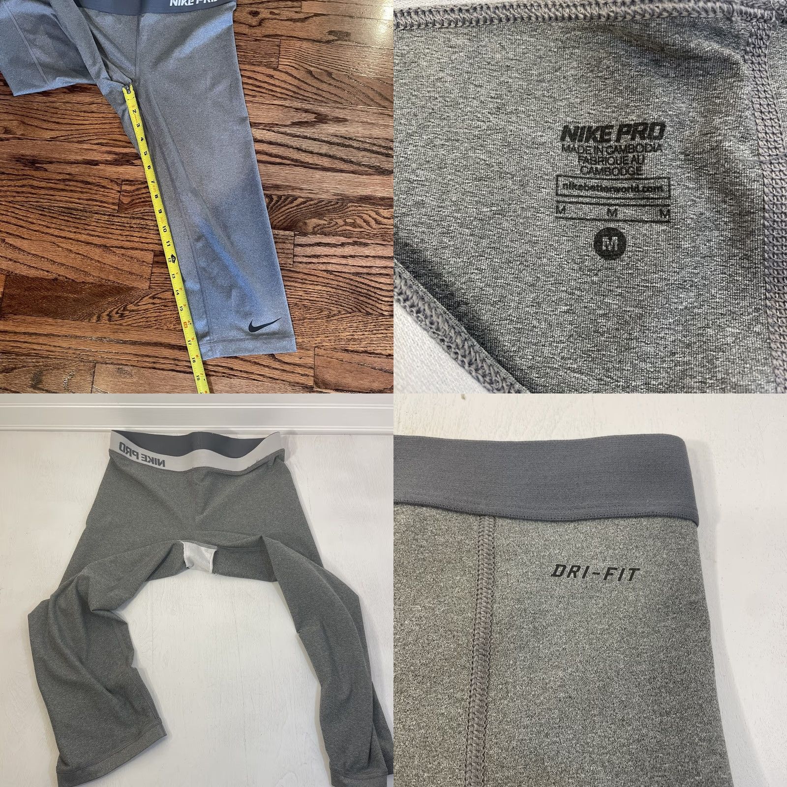 Nike Nike Pro Dri-Fit Leggings Women Medium Gray Compression EUC Running Yoga Gym Slim Skinny Pants 28 in Waist 18 in Inseam Size 32" / US 10 / IT 46 - 8 Thumbnail