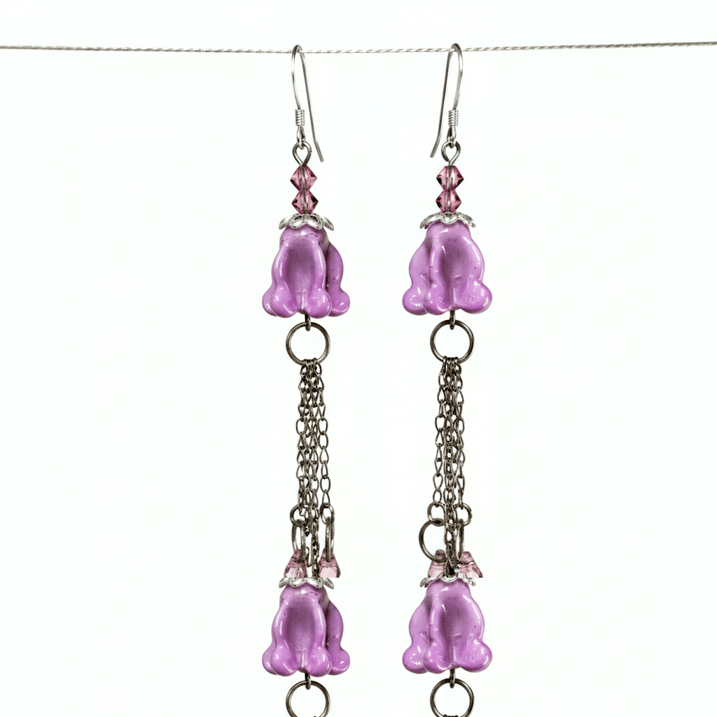 Handmade Crystal 3.5" Earrings Jellyfish 925 Sterling Silver Wire Size ONE SIZE - 1 Thumbnail