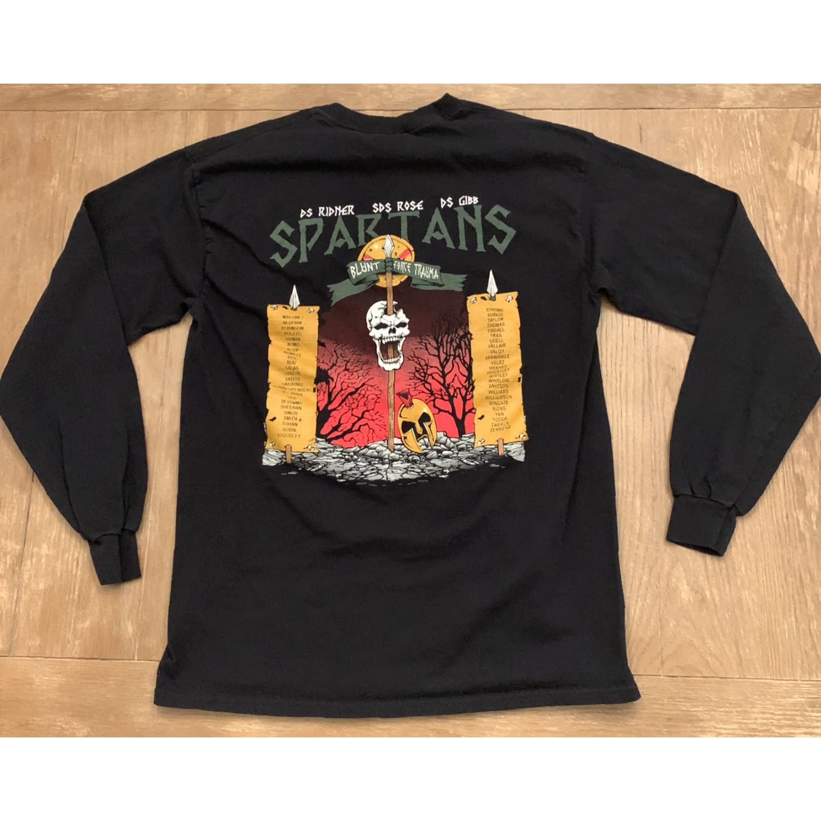 Vintage U.S Army Maneuver Center of Excellence Fort Benning "Spartans" T Shirt Size M Men Black Crew Neck Long Sleeve Cotton Knit Graphic Print Vintage No Size US M / EU 48-50 / 2 - 8 Thumbnail