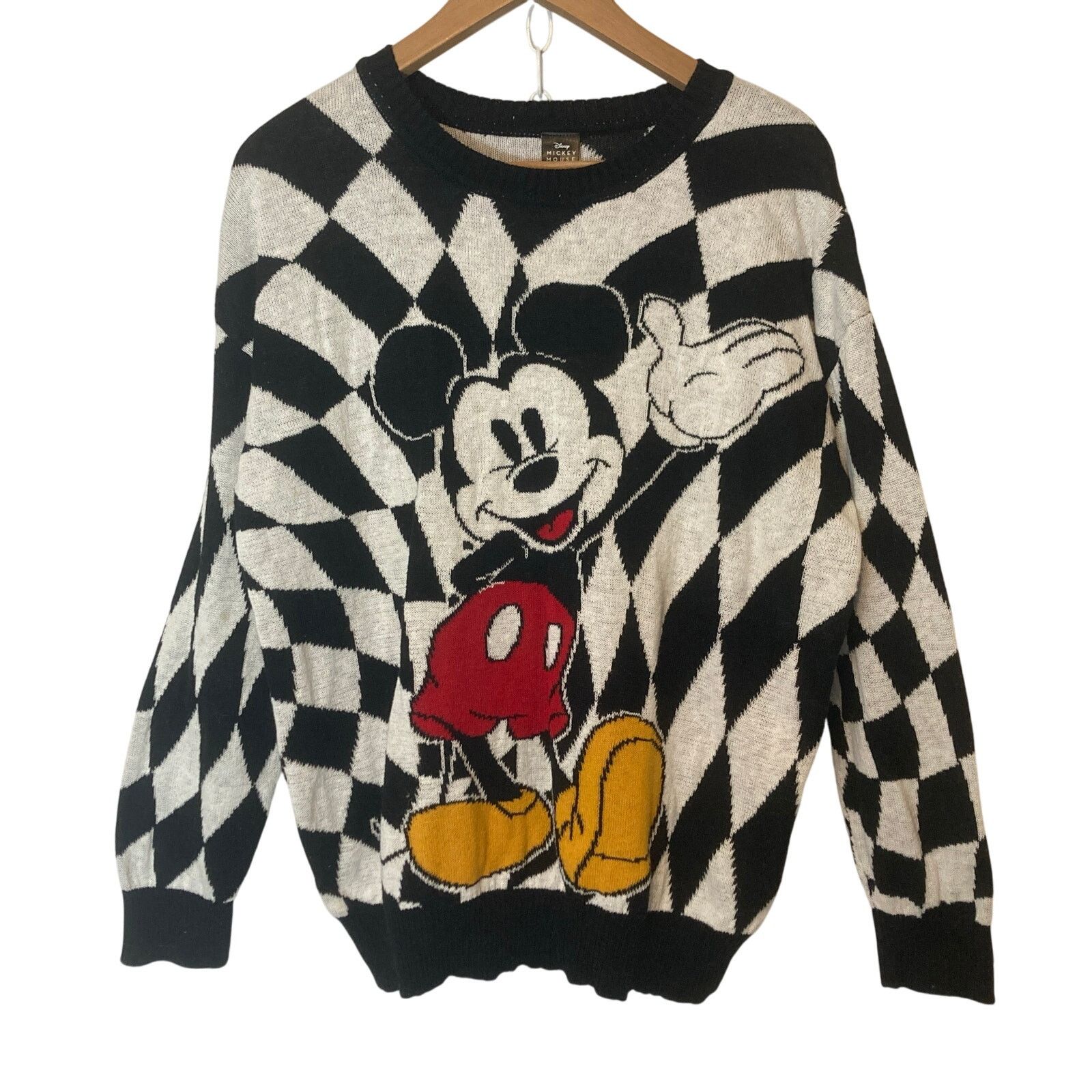 Disney Disney Mickey Mouse Black White Checkerboard Knit Sweater Size L / US 10 / IT 46 - 1 Thumbnail