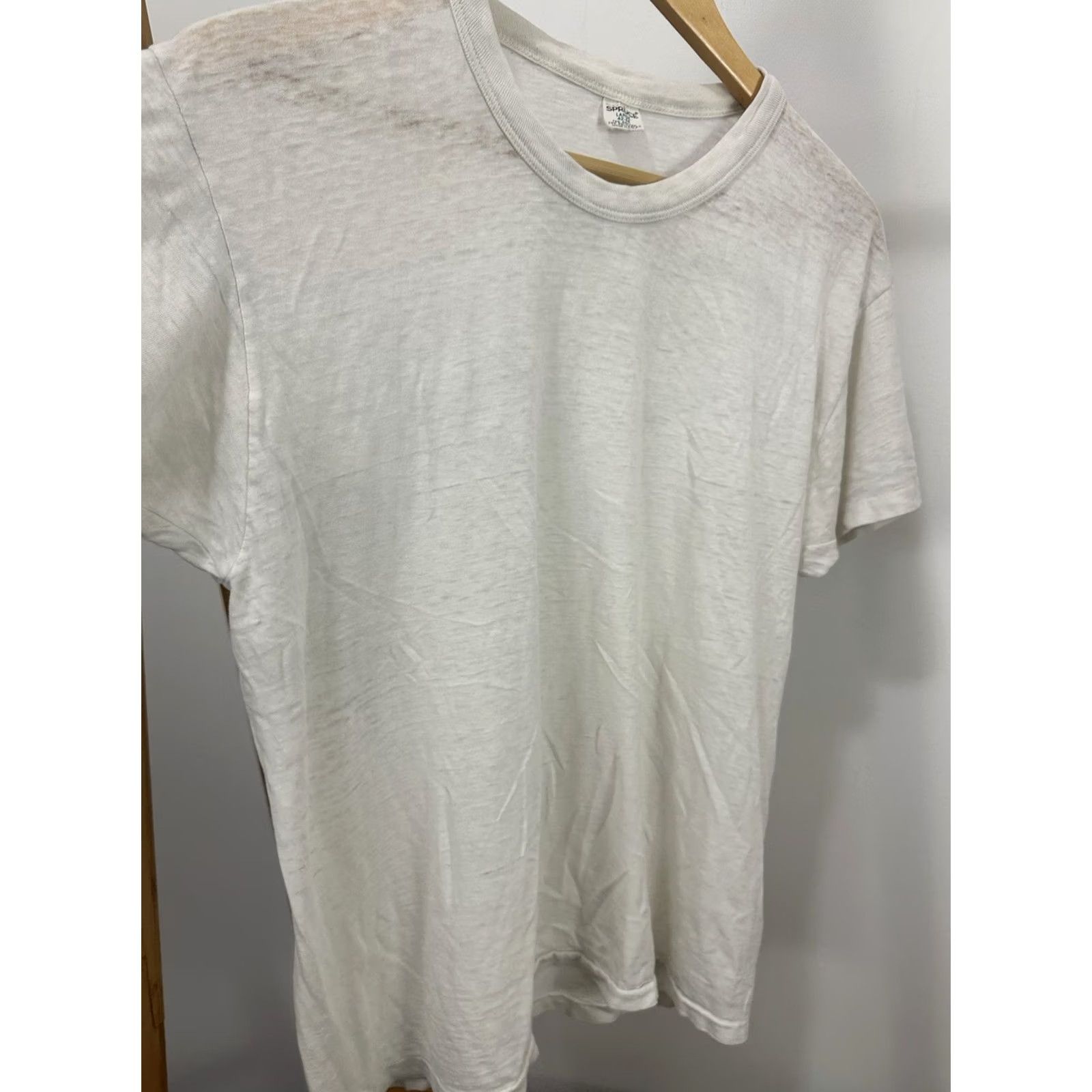 Vintage Spruce T-Shirt White L VTG 60s 70s Mayo Spruce Super Worn Paper Thin Burnout Distressed Mens Short Sleeve Rockabilly 60s Grind Size US L / EU 52-54 / 3 - 5 Thumbnail