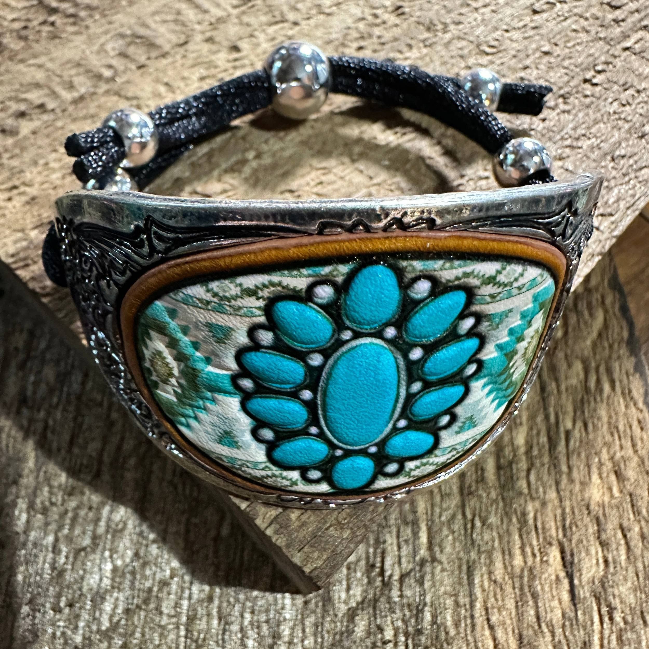 Other Western Aztec Turquoise Concho Leather Tie Cuff Bracelet Size ONE SIZE - 2 Thumbnail